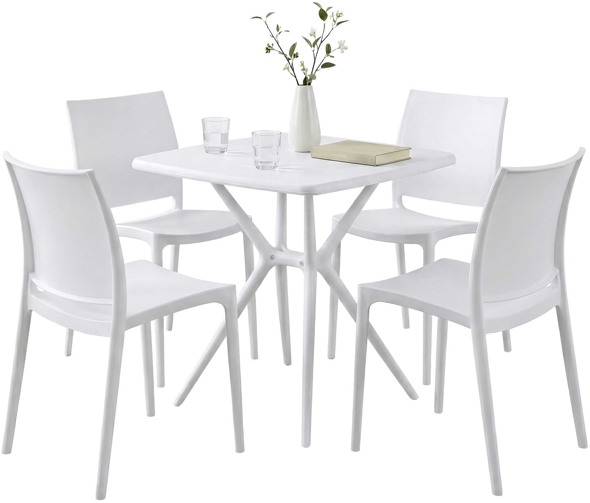 CLP Gartenm&ouml;bel Set stapelbar Amino mit 4 St&uuml;hlen und Tisch, Gartenst&uuml;hle wetterfest aus Kunststoff, Essgruppe f&uuml;r Garten, Terrasse und Balkon - Bild 1