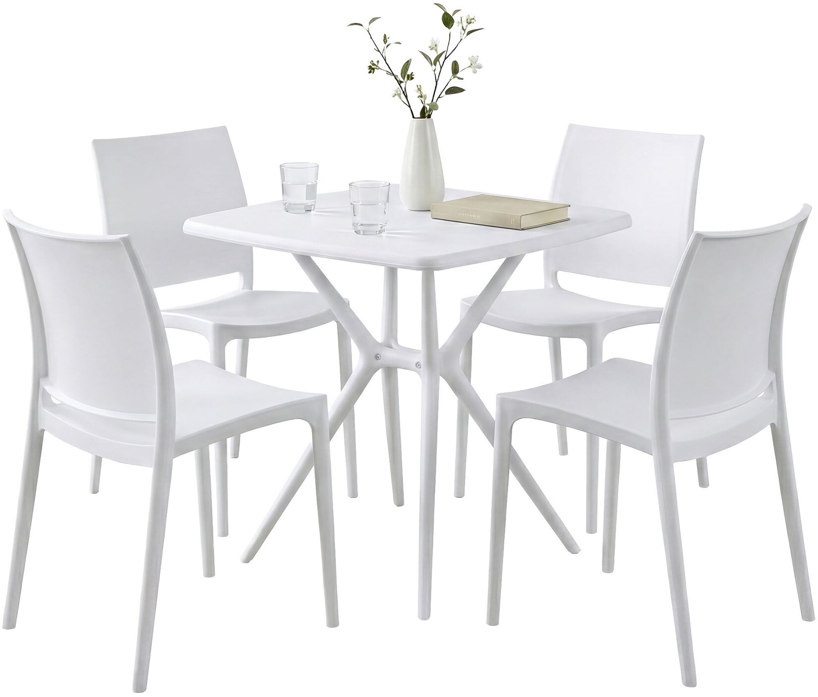 CLP Gartenmöbel Set stapelbar Amino mit 4 Stühlen und Tisch, Gartenstühle wetterfest aus Kunststoff, Essgruppe für Garten, Terrasse und Balkon