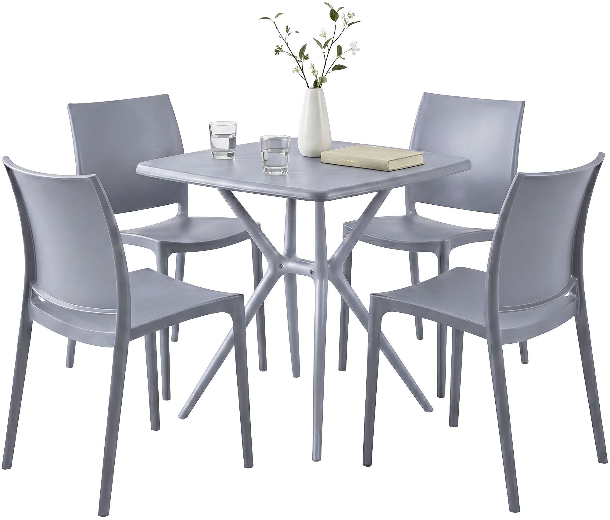 CLP Gartenm&ouml;bel Set stapelbar Amino mit 4 St&uuml;hlen und Tisch, Gartenst&uuml;hle wetterfest aus Kunststoff, Essgruppe f&uuml;r Garten, Terrasse und Balkon - Bild 1