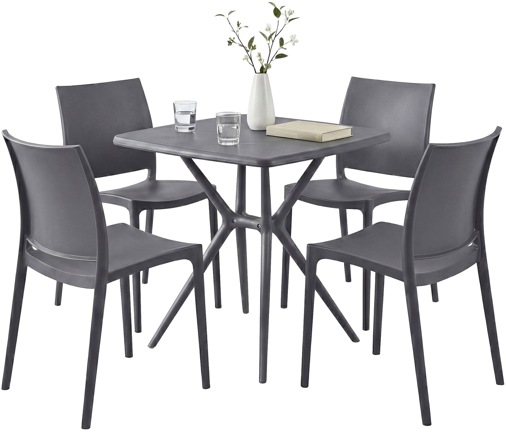 CLP Gartenmöbel Set stapelbar Amino mit 4 Stühlen und Tisch, Gartenstühle wetterfest aus Kunststoff, Essgruppe für Garten, Terrasse und Balkon