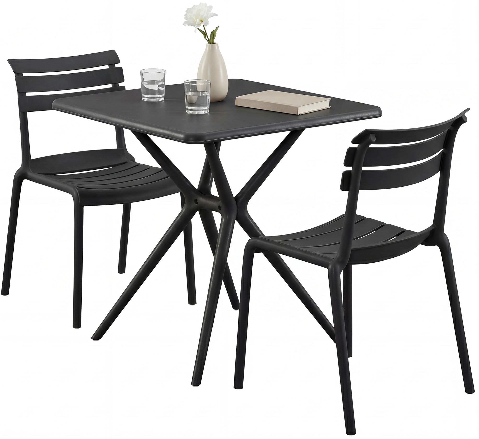 CLP Gartenm&ouml;bel-Set wetterfest Vela, mit 2 Stapelst&uuml;hlen und quadratischem Esstisch 72x72cm, Sitzgruppe f&uuml;r Balkon, Terrasse und Garten - Bild 1