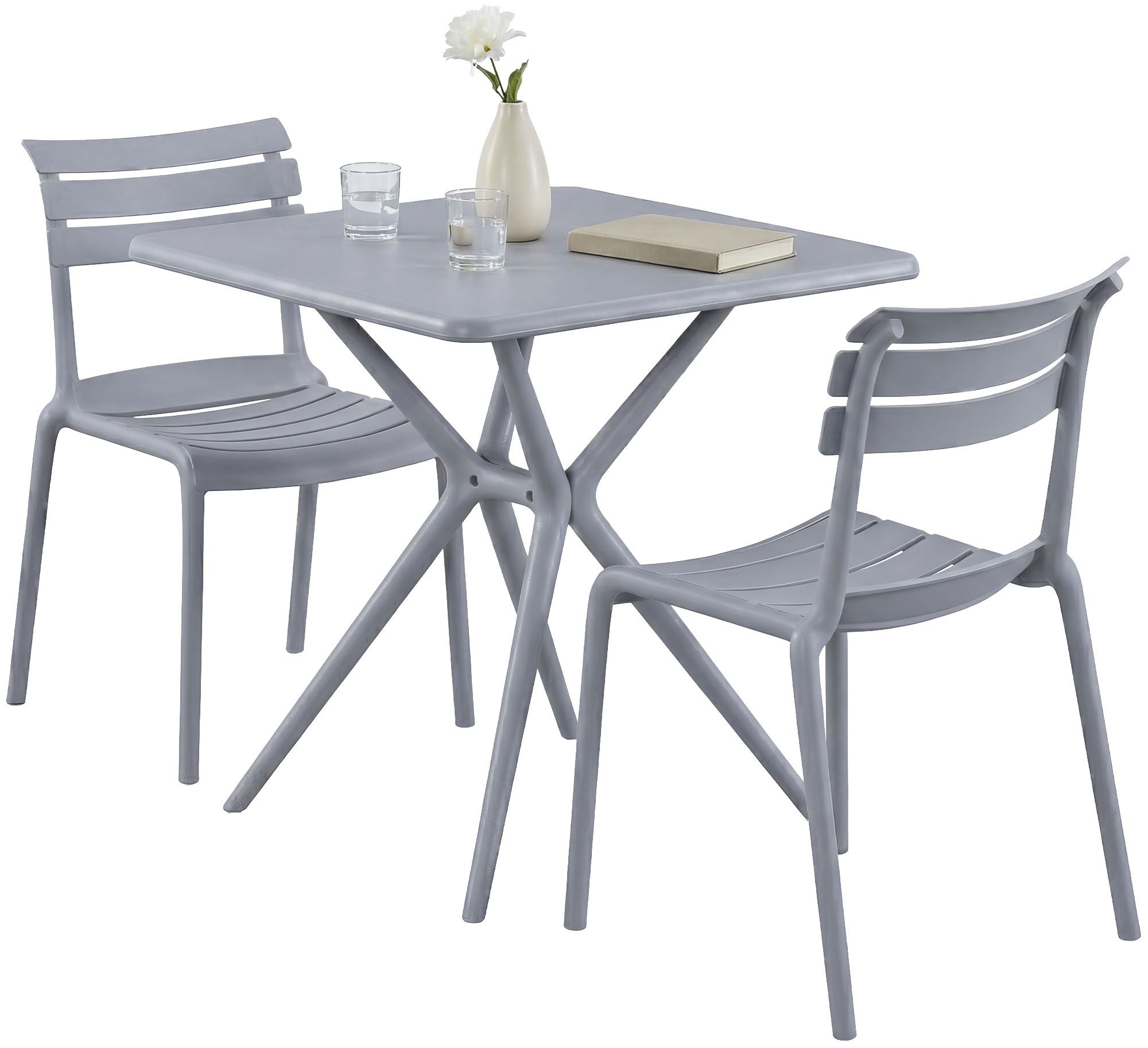 CLP Gartenm&ouml;bel-Set wetterfest Vela, mit 2 Stapelst&uuml;hlen und quadratischem Esstisch 72x72cm, Sitzgruppe f&uuml;r Balkon, Terrasse und Garten - Bild 1