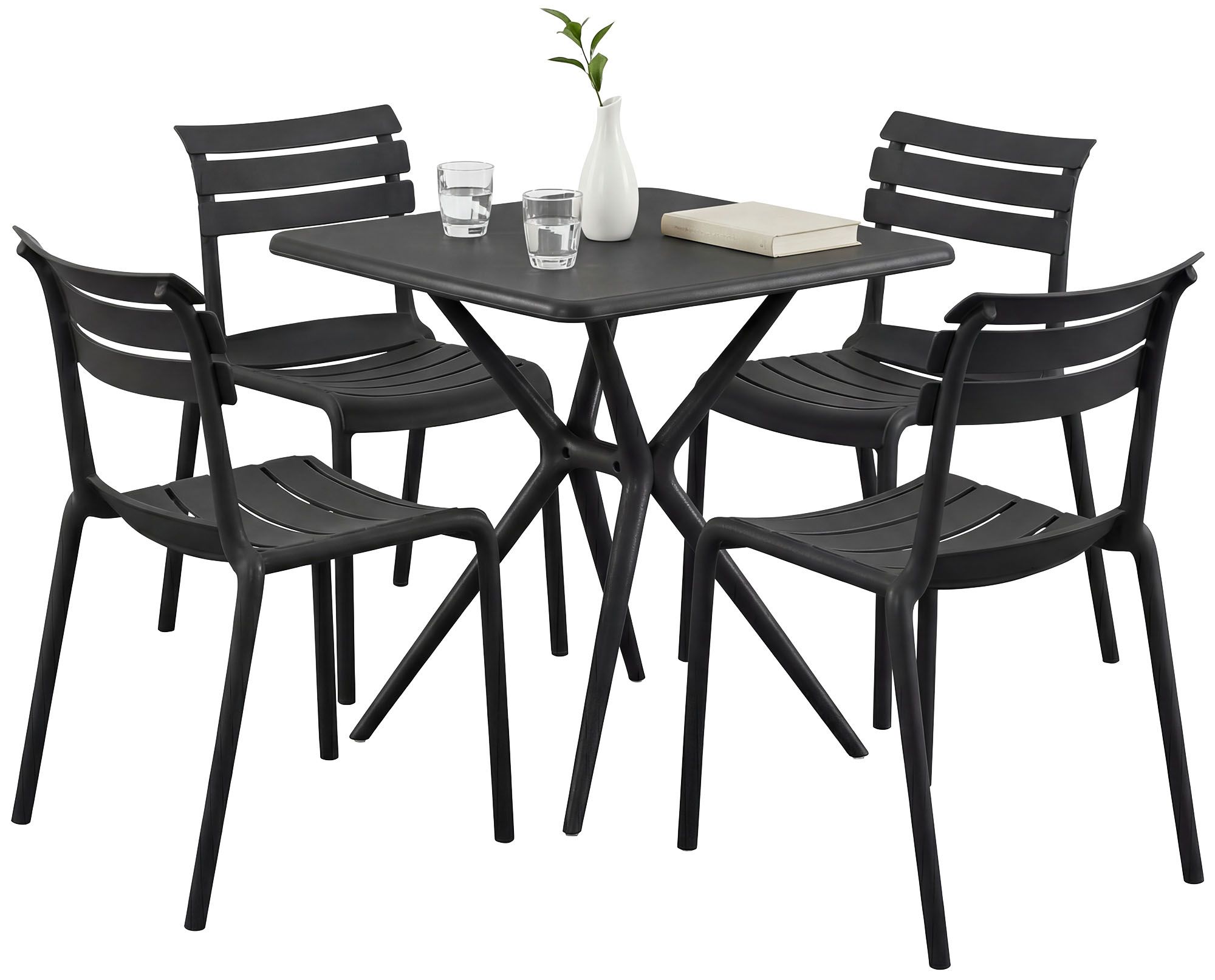 CLP Gartenm&ouml;bel-Set wetterfest Vela, mit 4 Stapelst&uuml;hlen und quadratischem Esstisch 72x72cm, Sitzgruppe f&uuml;r Balkon, Terrasse und Garten - Bild 1