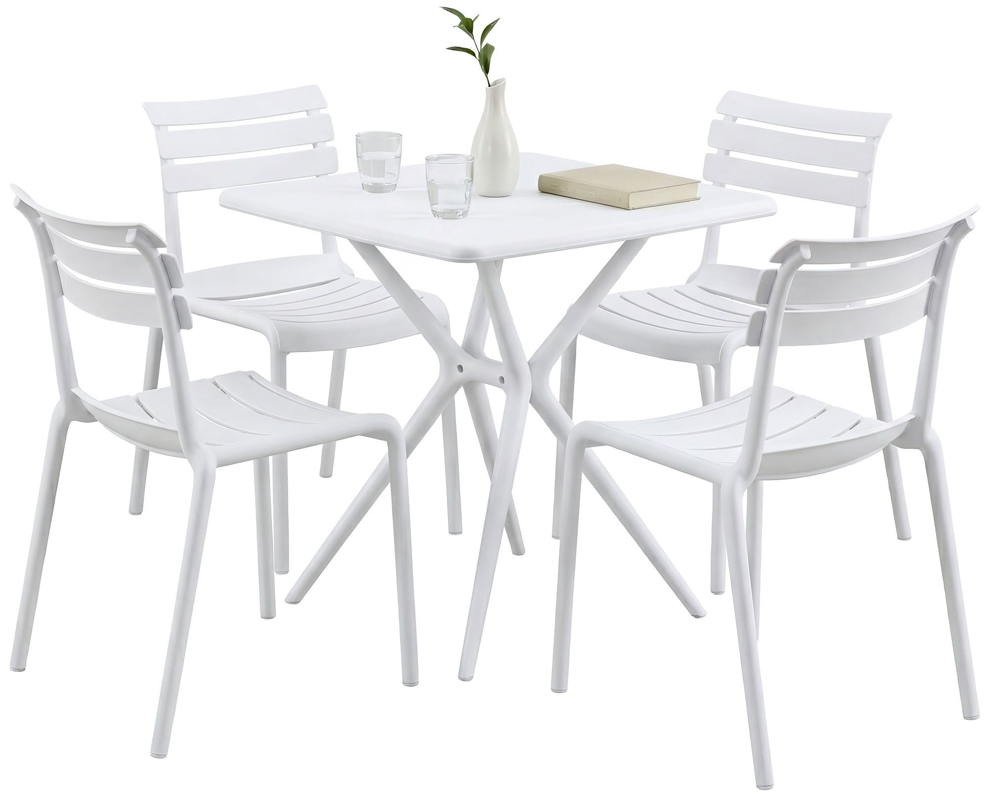 CLP Gartenm&ouml;bel-Set wetterfest Vela, mit 4 Stapelst&uuml;hlen und quadratischem Esstisch 72x72cm, Sitzgruppe f&uuml;r Balkon, Terrasse und Garten - Bild 1