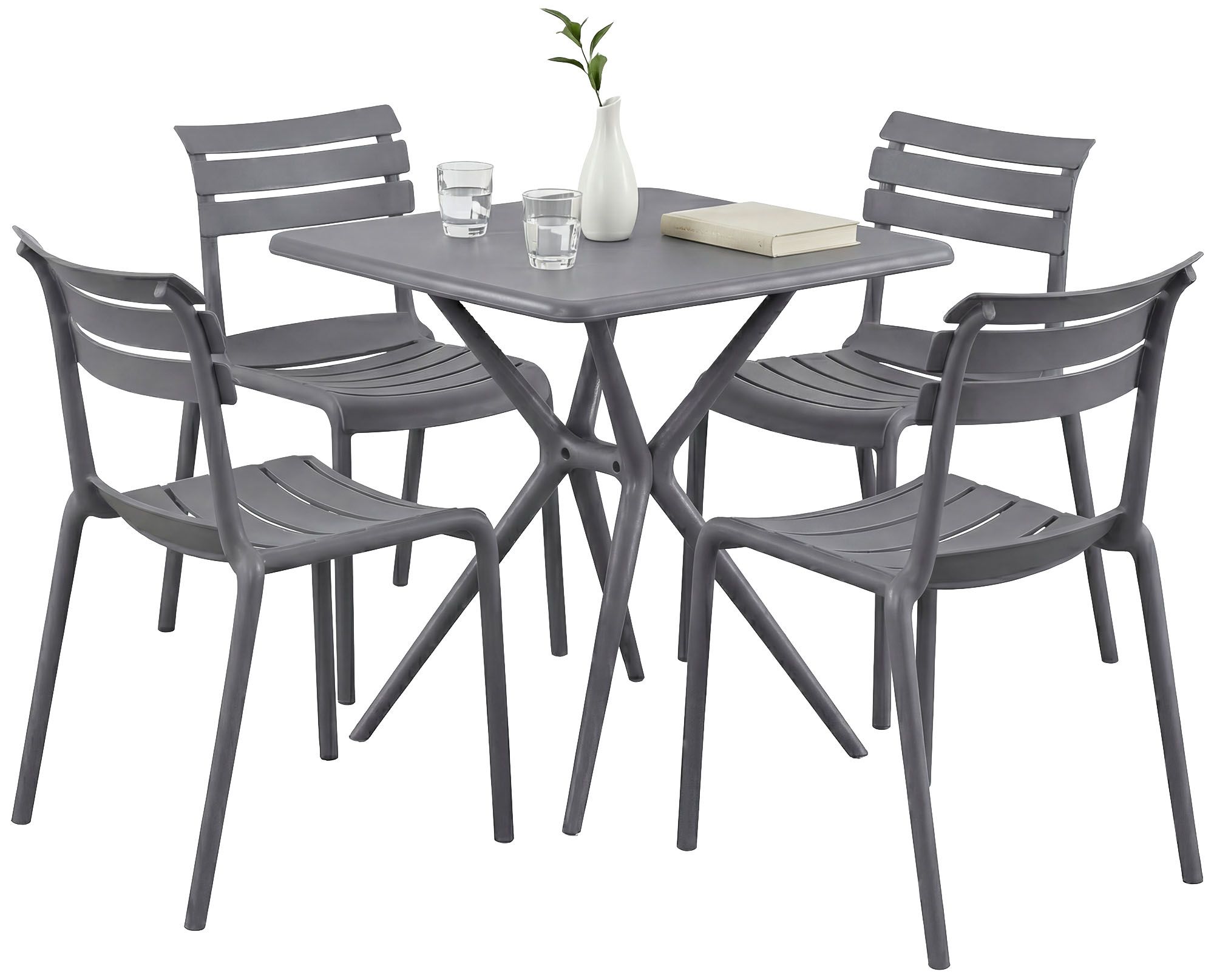 CLP Gartenm&ouml;bel-Set wetterfest Vela, mit 4 Stapelst&uuml;hlen und quadratischem Esstisch 72x72cm, Sitzgruppe f&uuml;r Balkon, Terrasse und Garten - Bild 1