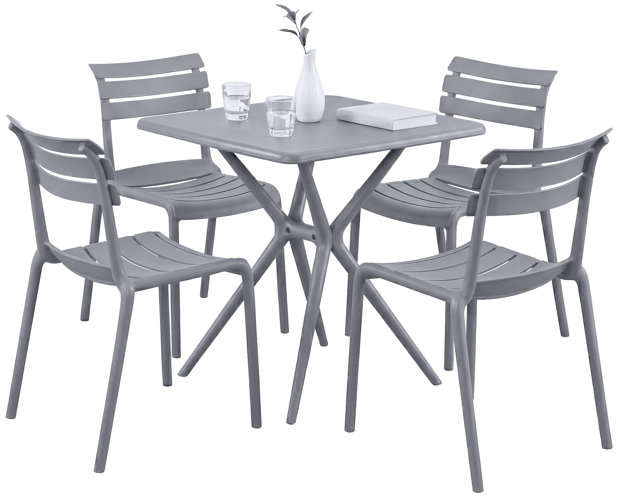 CLP Gartenm&ouml;bel-Set wetterfest Vela, mit 4 Stapelst&uuml;hlen und quadratischem Esstisch 72x72cm, Sitzgruppe f&uuml;r Balkon, Terrasse und Garten - Bild 1