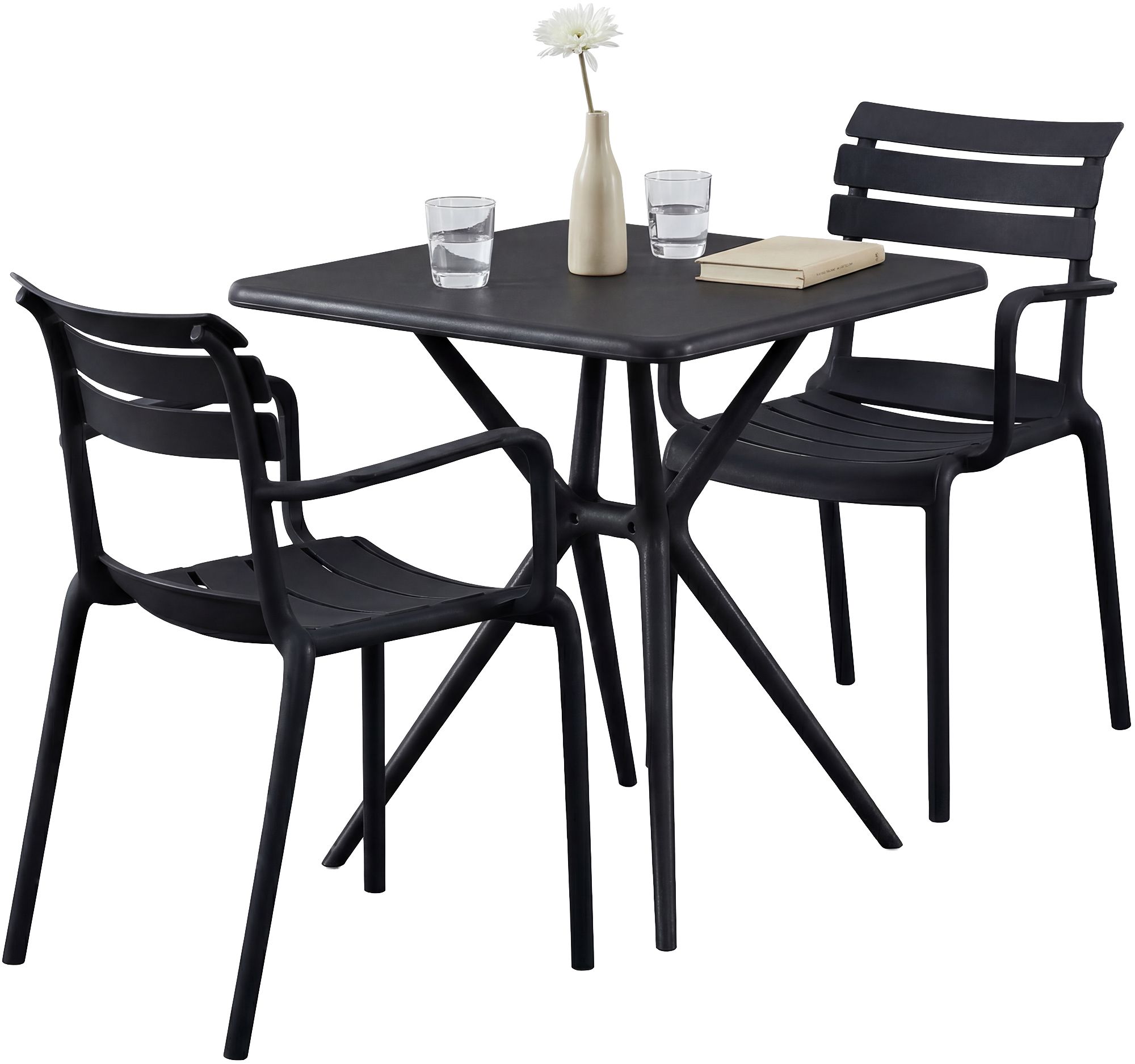 CLP Gartenm&ouml;bel-Set wetterfest Avena, mit 2 Stapelst&uuml;hlen und quadratischem Esstisch 72x72cm, Sitzgruppe f&uuml;r Balkon, Terrasse und Garten - Bild 1