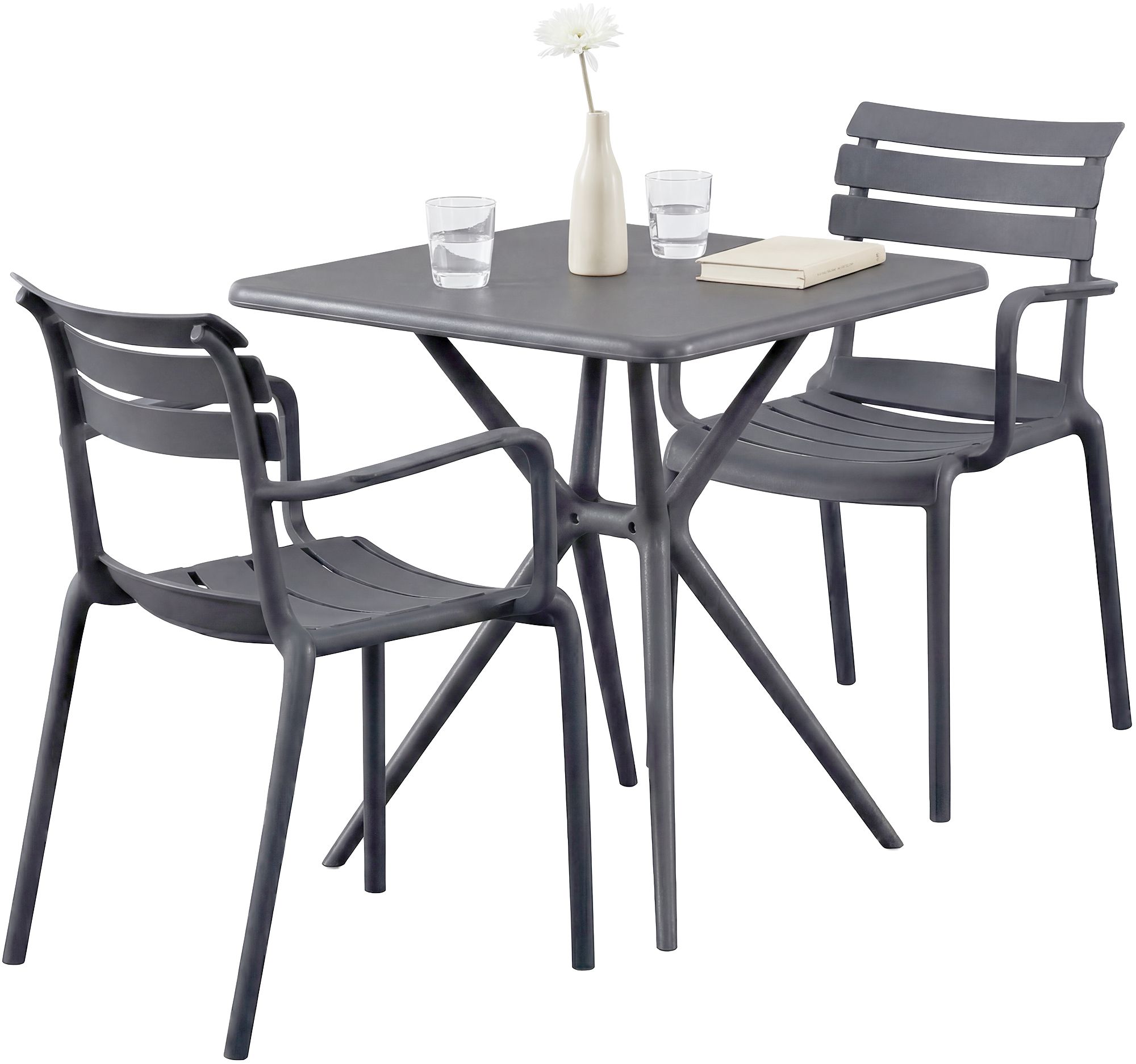 CLP Gartenm&ouml;bel-Set wetterfest Avena, mit 2 Stapelst&uuml;hlen und quadratischem Esstisch 72x72cm, Sitzgruppe f&uuml;r Balkon, Terrasse und Garten - Bild 1