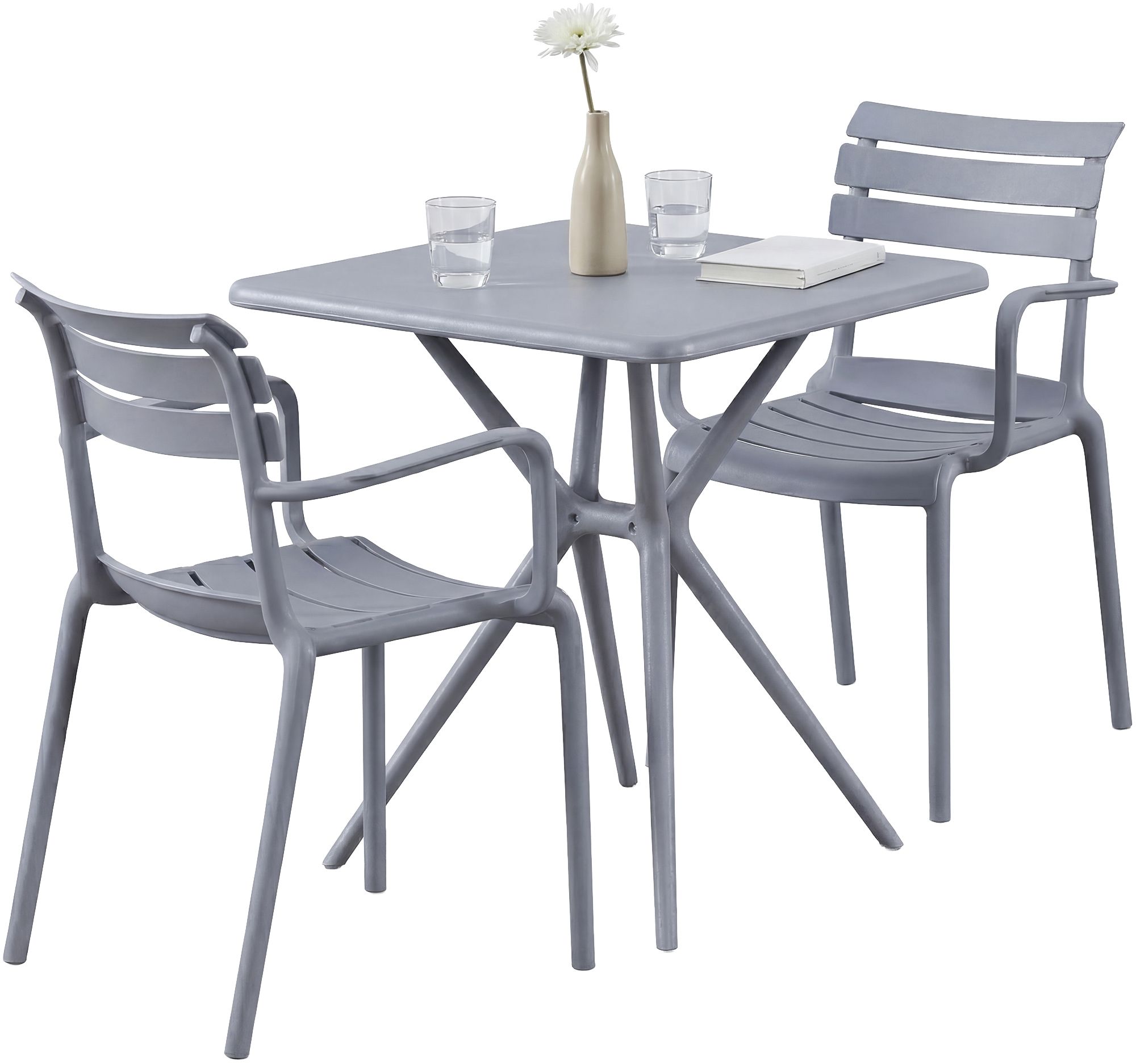 CLP Gartenm&ouml;bel-Set wetterfest Avena, mit 2 Stapelst&uuml;hlen und quadratischem Esstisch 72x72cm, Sitzgruppe f&uuml;r Balkon, Terrasse und Garten - Bild 1