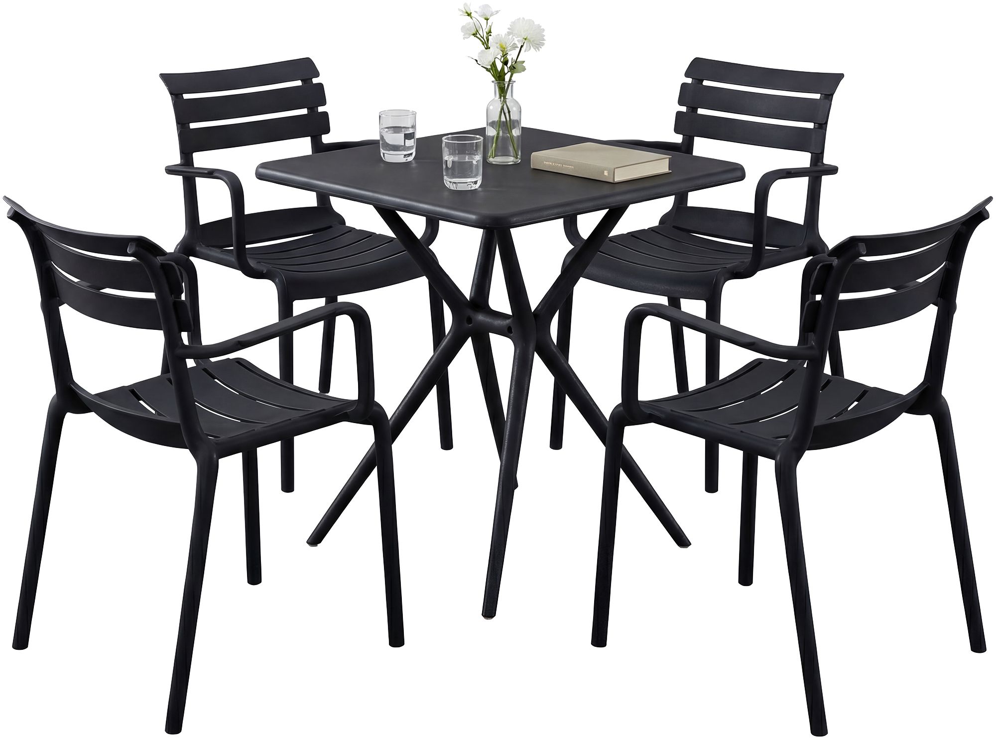 CLP Gartenm&ouml;bel-Set wetterfest Avena, mit 4 Stapelst&uuml;hlen und quadratischem Esstisch 72x72cm, Sitzgruppe f&uuml;r Balkon, Terrasse und Garten - Bild 1