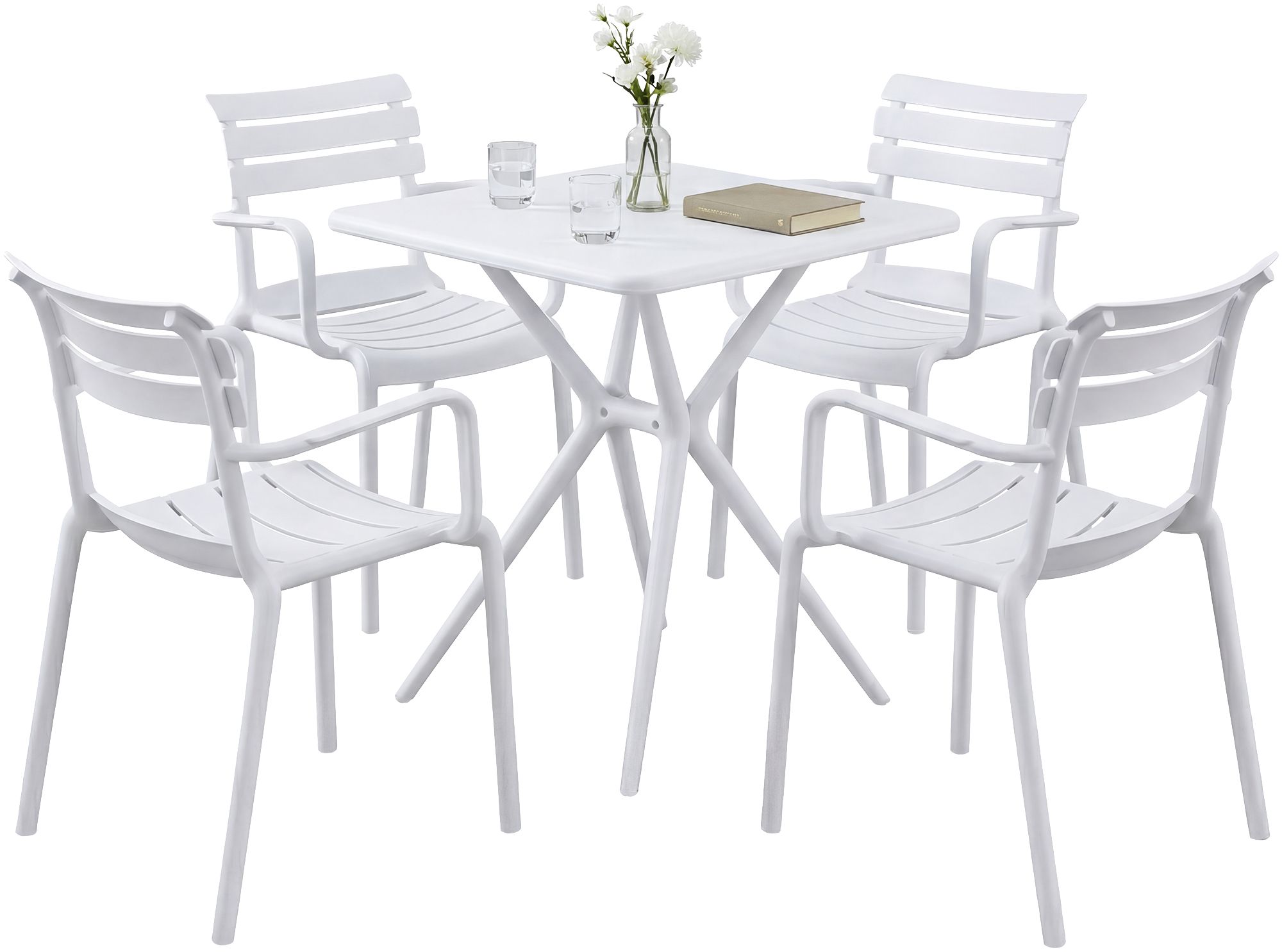 CLP Gartenm&ouml;bel-Set wetterfest Avena, mit 4 Stapelst&uuml;hlen und quadratischem Esstisch 72x72cm, Sitzgruppe f&uuml;r Balkon, Terrasse und Garten - Bild 1