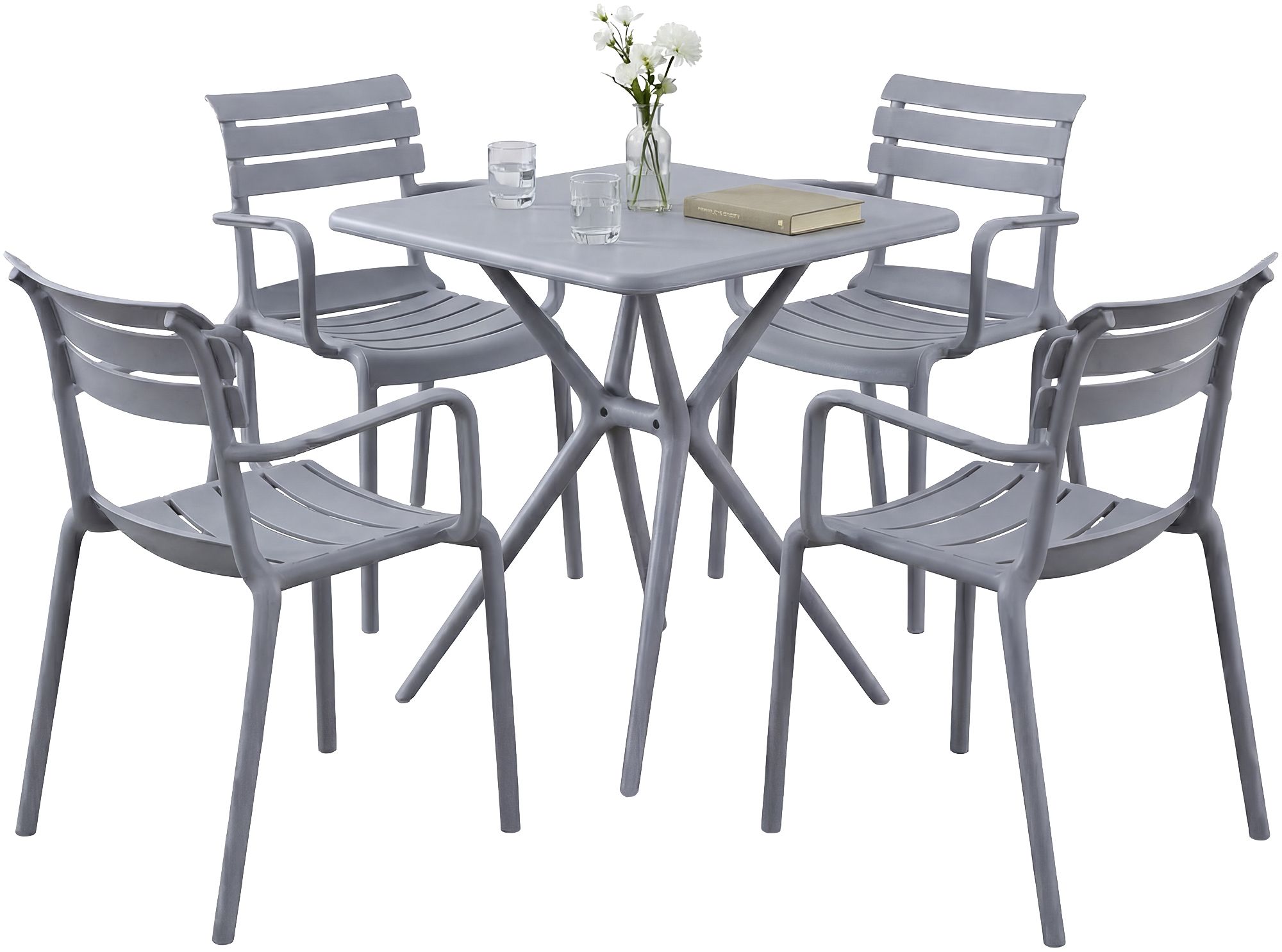 CLP Gartenm&ouml;bel-Set wetterfest Avena, mit 4 Stapelst&uuml;hlen und quadratischem Esstisch 72x72cm, Sitzgruppe f&uuml;r Balkon, Terrasse und Garten - Bild 1