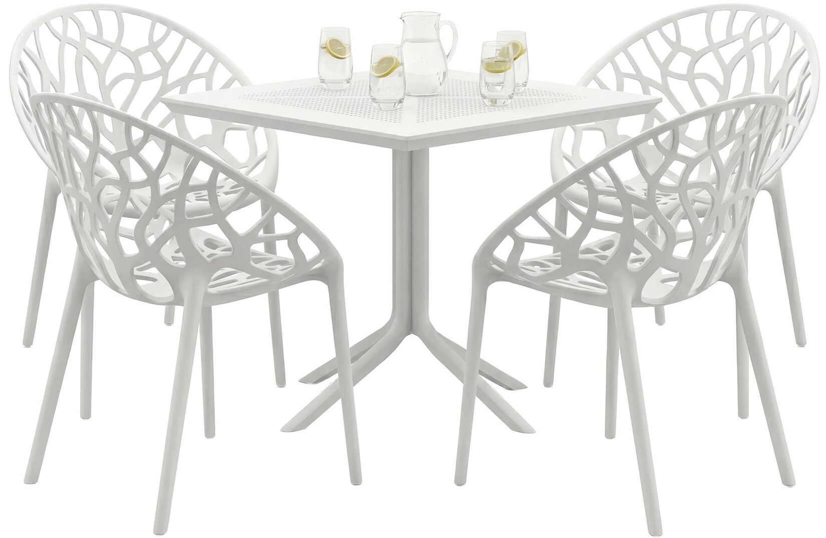 CLP Gartenmöbel-Set stapelbar Avara mit 4 Stühlen, moderne Sitzgruppe für Balkon, Terrasse und Garten, wetterfest aus Kunststoff