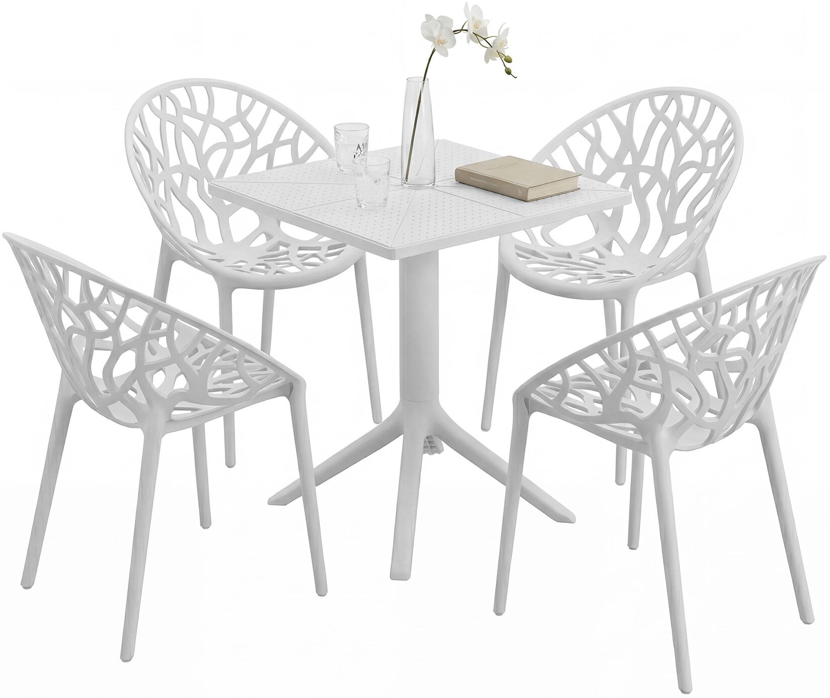 CLP Gartenmöbel-Set wetterfest Neriva, mit 4 Stühlen und quadratischem Tisch, 5-teilige Sitzgruppe für Garten, Terrasse und Balkon