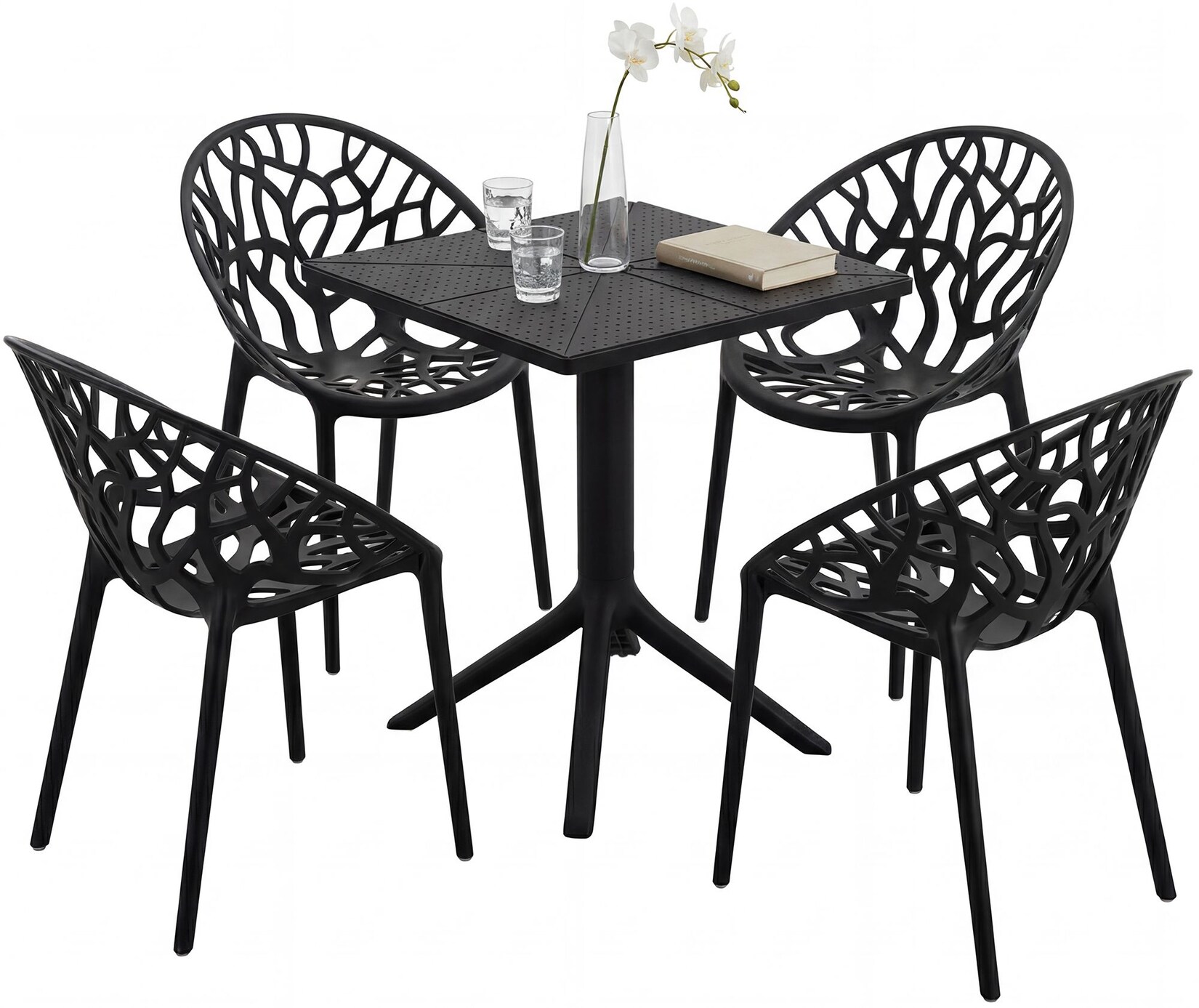 CLP Gartenmöbel-Set wetterfest Neriva, mit 4 Stühlen und quadratischem Tisch, 5-teilige Sitzgruppe für Garten, Terrasse und Balkon