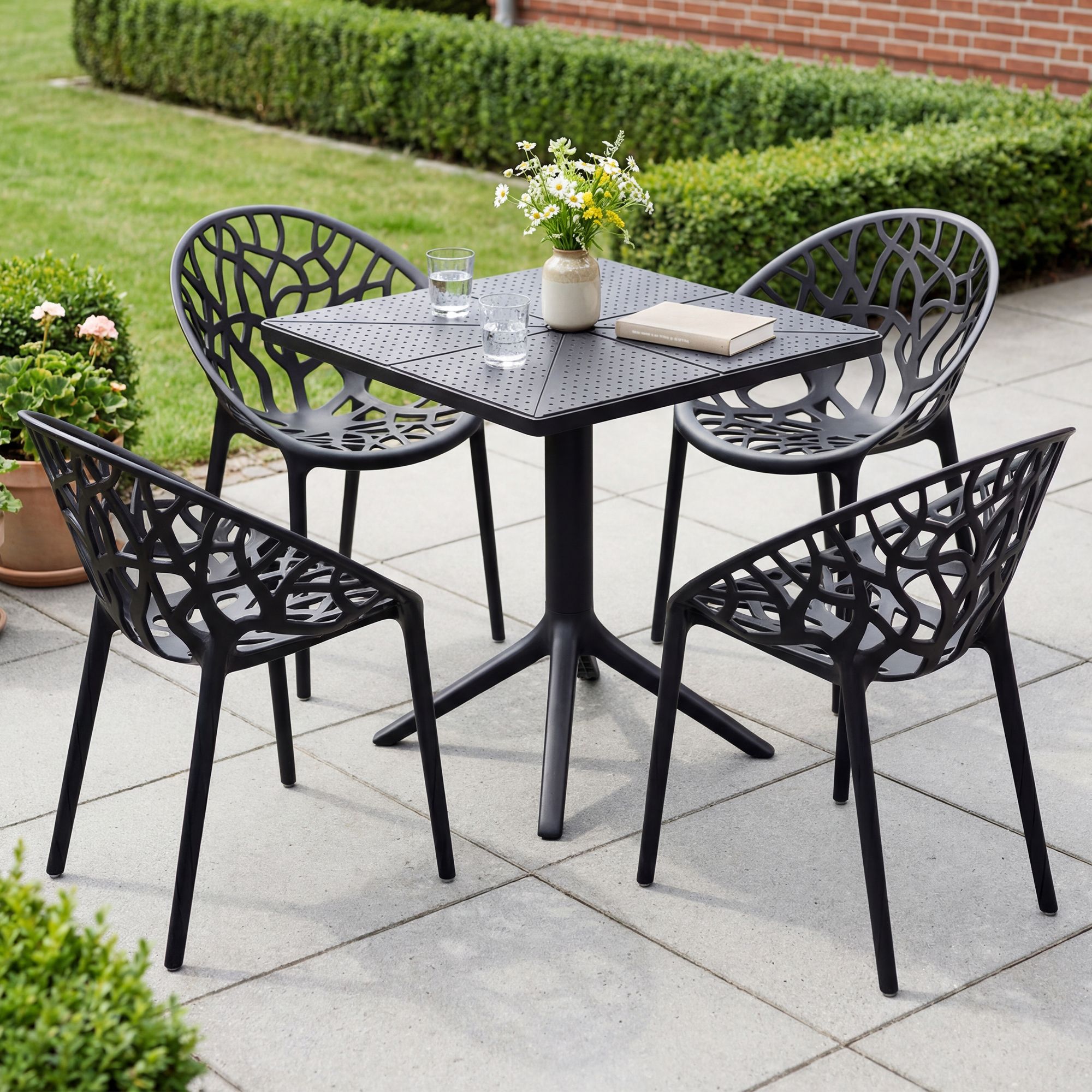 CLP Gartenmöbel-Set wetterfest Neriva, mit 4 Stühlen und quadratischem Tisch, 5-teilige Sitzgruppe für Garten, Terrasse und Balkon online kaufen bei Netto