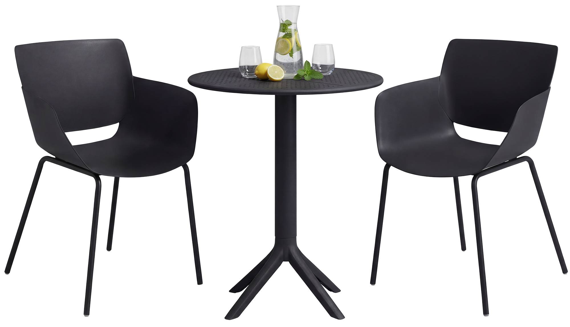 CLP Gartenm&ouml;bel-Set wetterfest Siora, 2 Bistrost&uuml;hle und Esstisch rund 60 cm, Sitzgruppe f&uuml;r Balkon, Terrasse und Garten - Bild 1