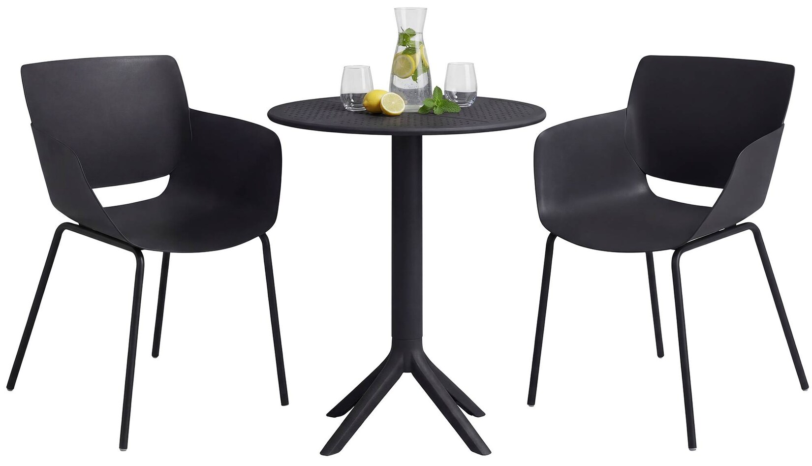 Gartenmöbel-Set wetterfest Siora, 2 Bistrostühle und Esstisch rund 60 cm, Sitzgruppe für Balkon, Terrasse und Garten