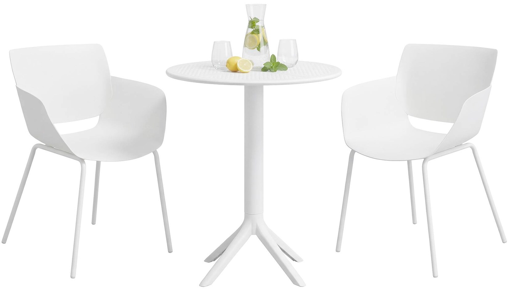 CLP Gartenmöbel-Set wetterfest Siora, 2 Bistrostühle und Esstisch rund 60 cm, Sitzgruppe für Balkon, Terrasse und Garten