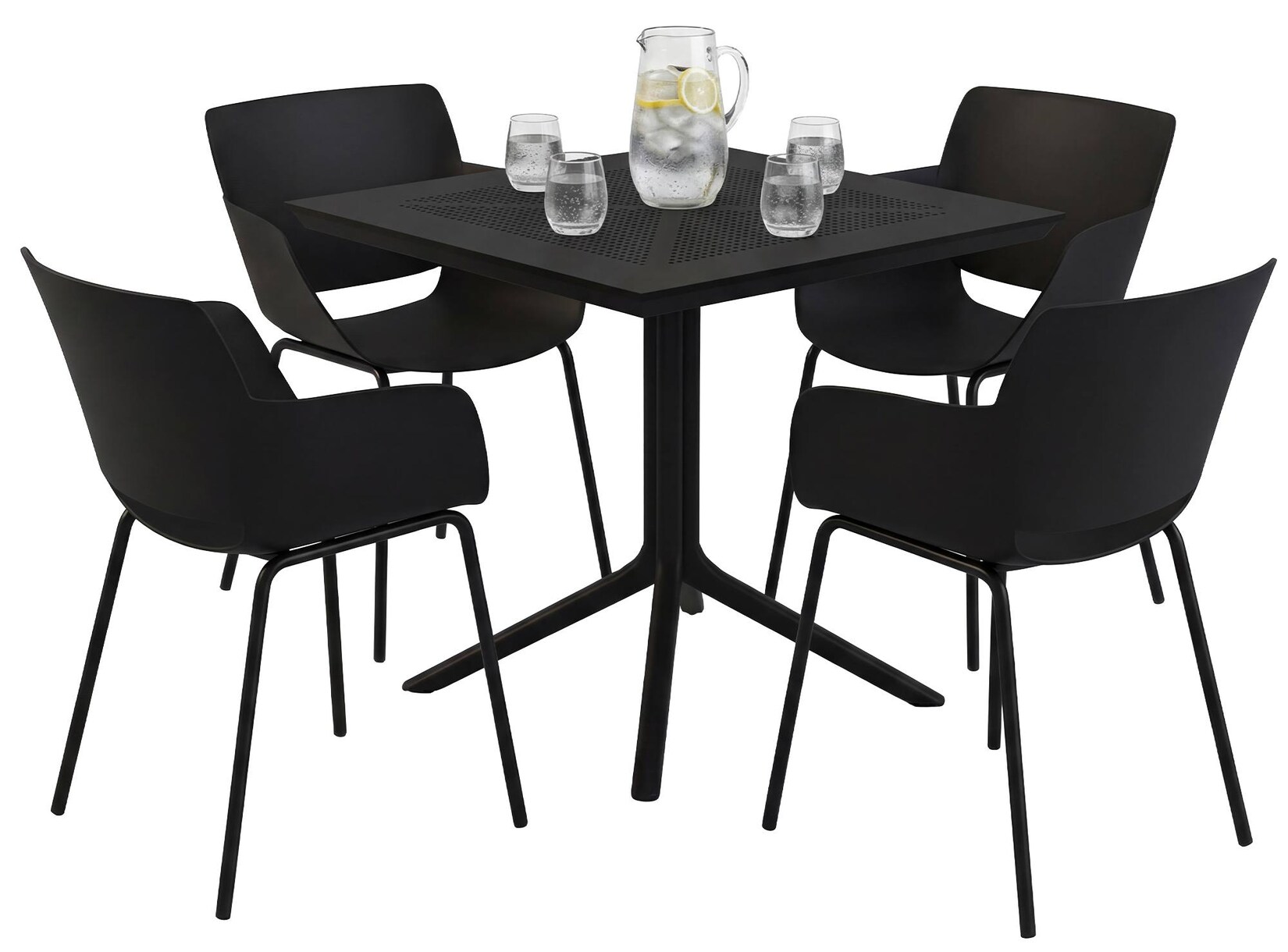 CLP Gartenmöbel-Set wetterfest Lirra, mit 4 Stühlen, quadratischem Tisch, 5-teilige Sitzgruppe für Garten, Terrasse und Balkon