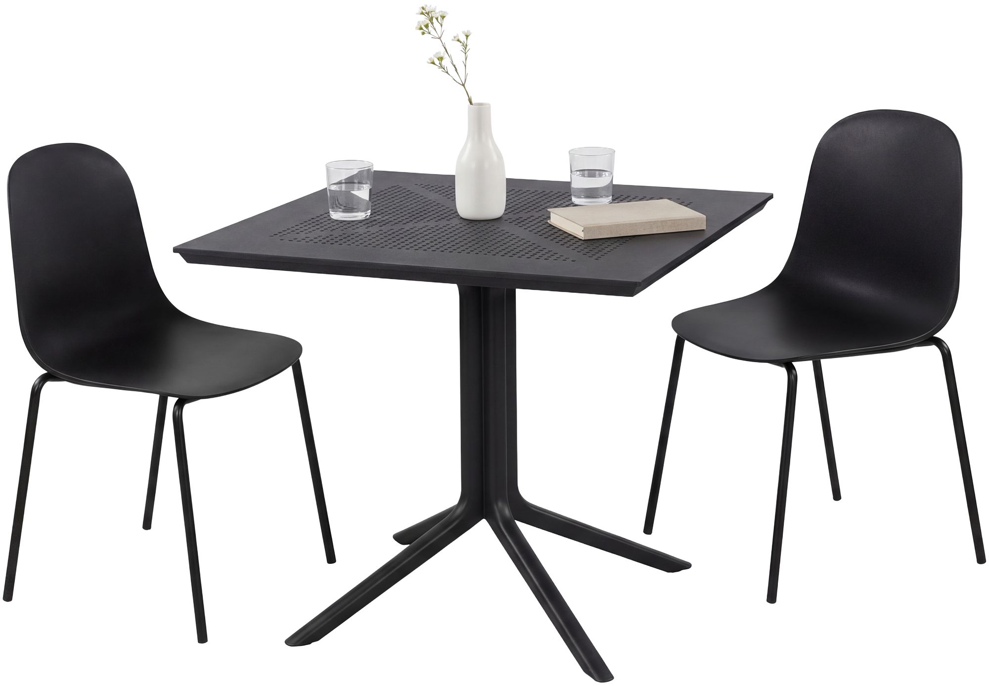 CLP Gartenm&ouml;bel-Set wetterfest Zeron, mit 2 Stapelst&uuml;hlen und quadratischem Esstisch 80x80cm, Sitzgruppe f&uuml;r Balkon, Terrasse und Garten - Bild 1