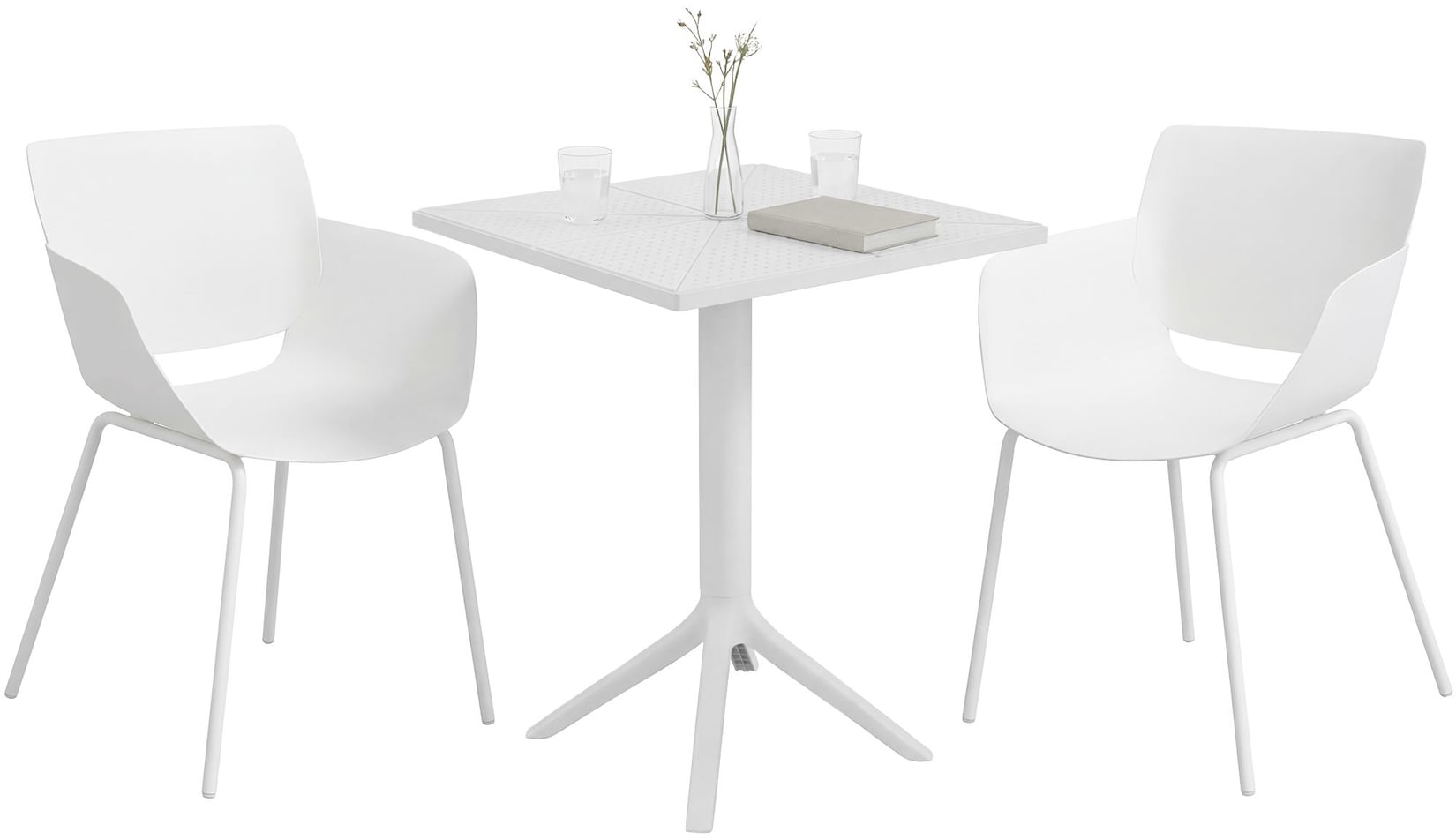CLP Gartenmöbel-Set wetterfest Norva, mit 2 Stühlen im Lounge-Design und quadratischem Tisch, 3-tlg. Sitzgruppe für Garten, Terrasse & Balkon
