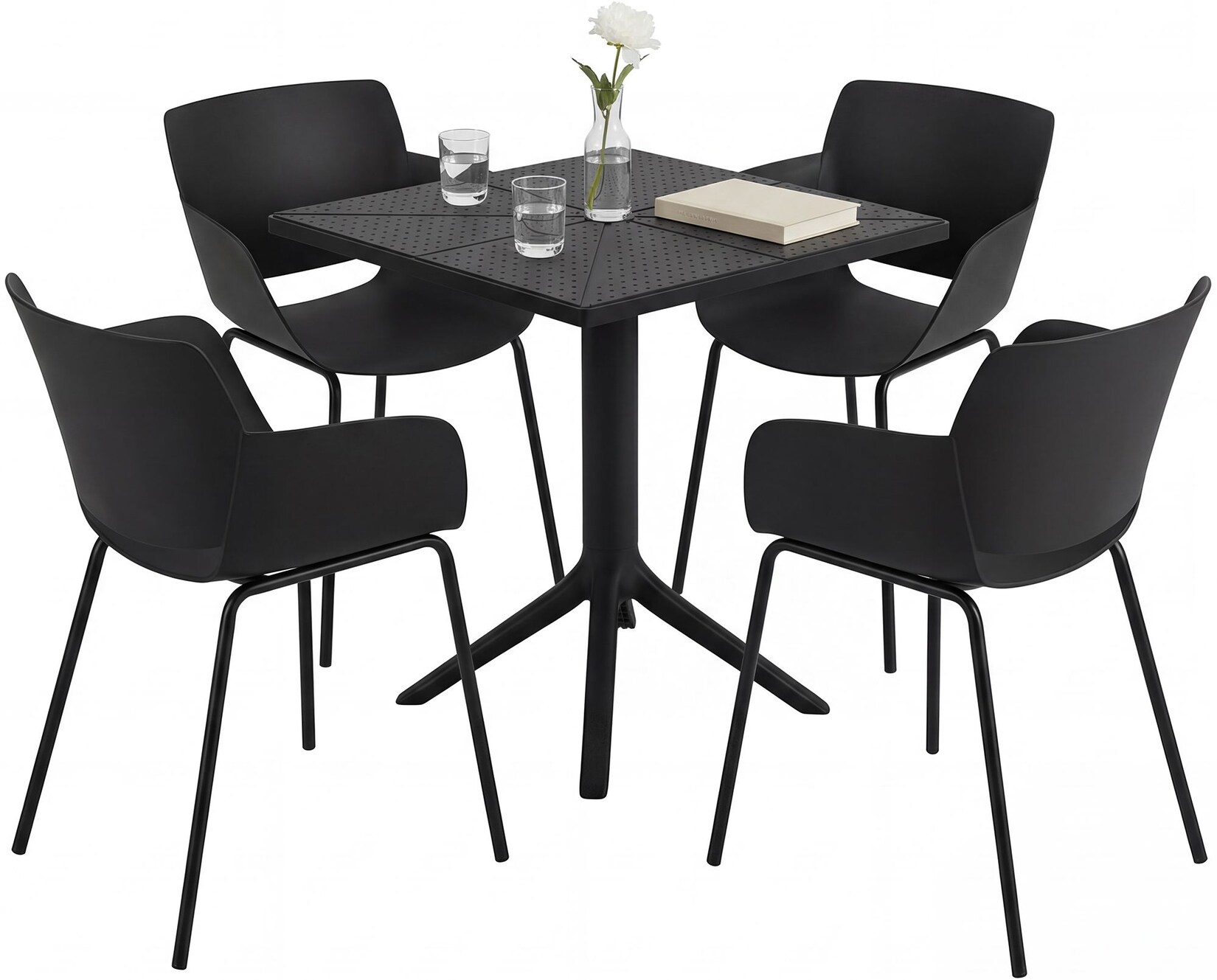 CLP Gartenmöbel-Set wetterfest Norva, mit 4 Stühlen im Lounge-Design und quadratischem Tisch, 5-tlg. Sitzgruppe für Garten, Terrasse & Balkon
