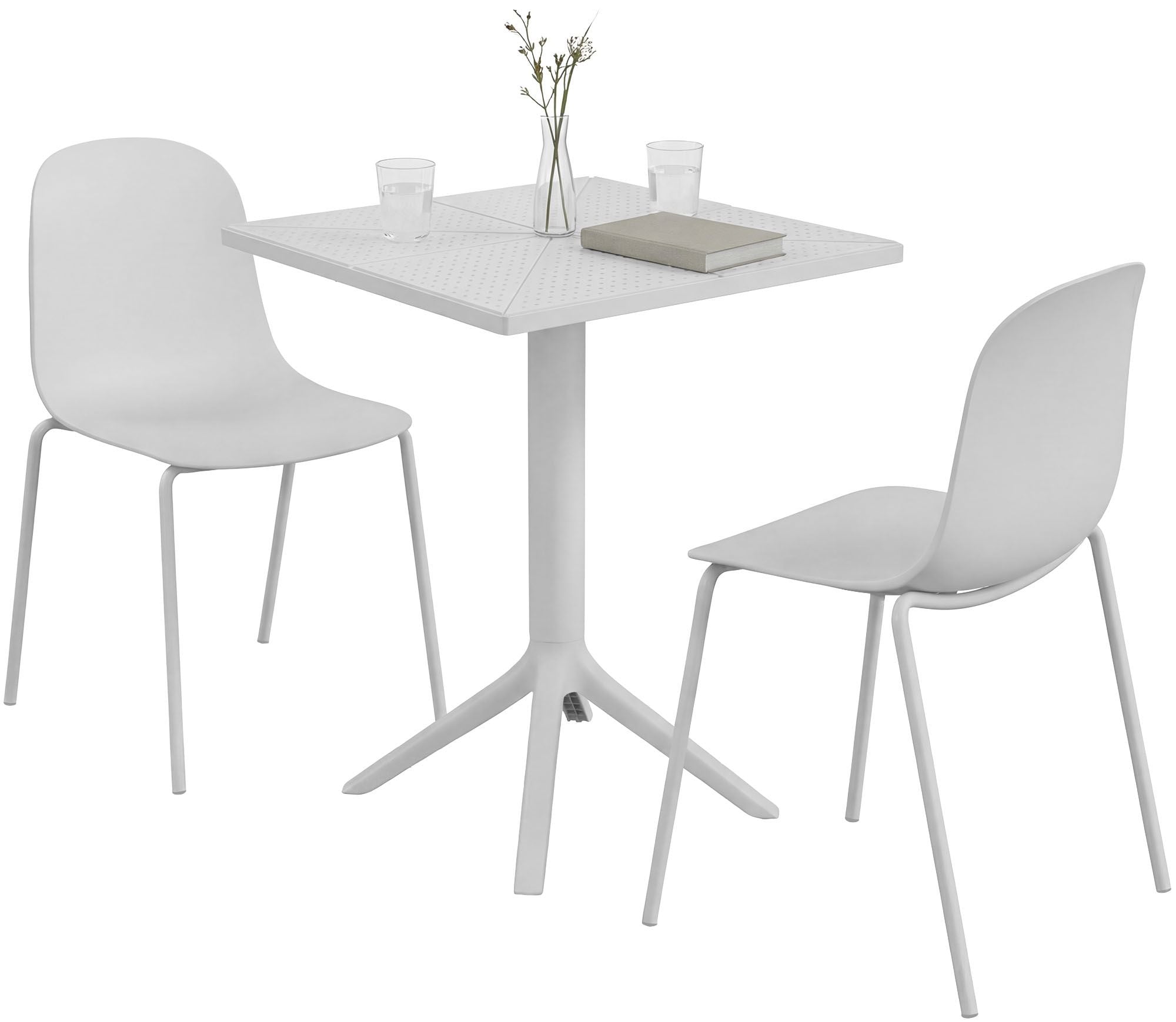 CLP Gartenm&ouml;bel-Set wetterfest Nerra, 2 Stapelst&uuml;hle und quadratischer Gartentisch, ergonomisch, 3-teilige Sitzgruppe stapelbar - Bild 1