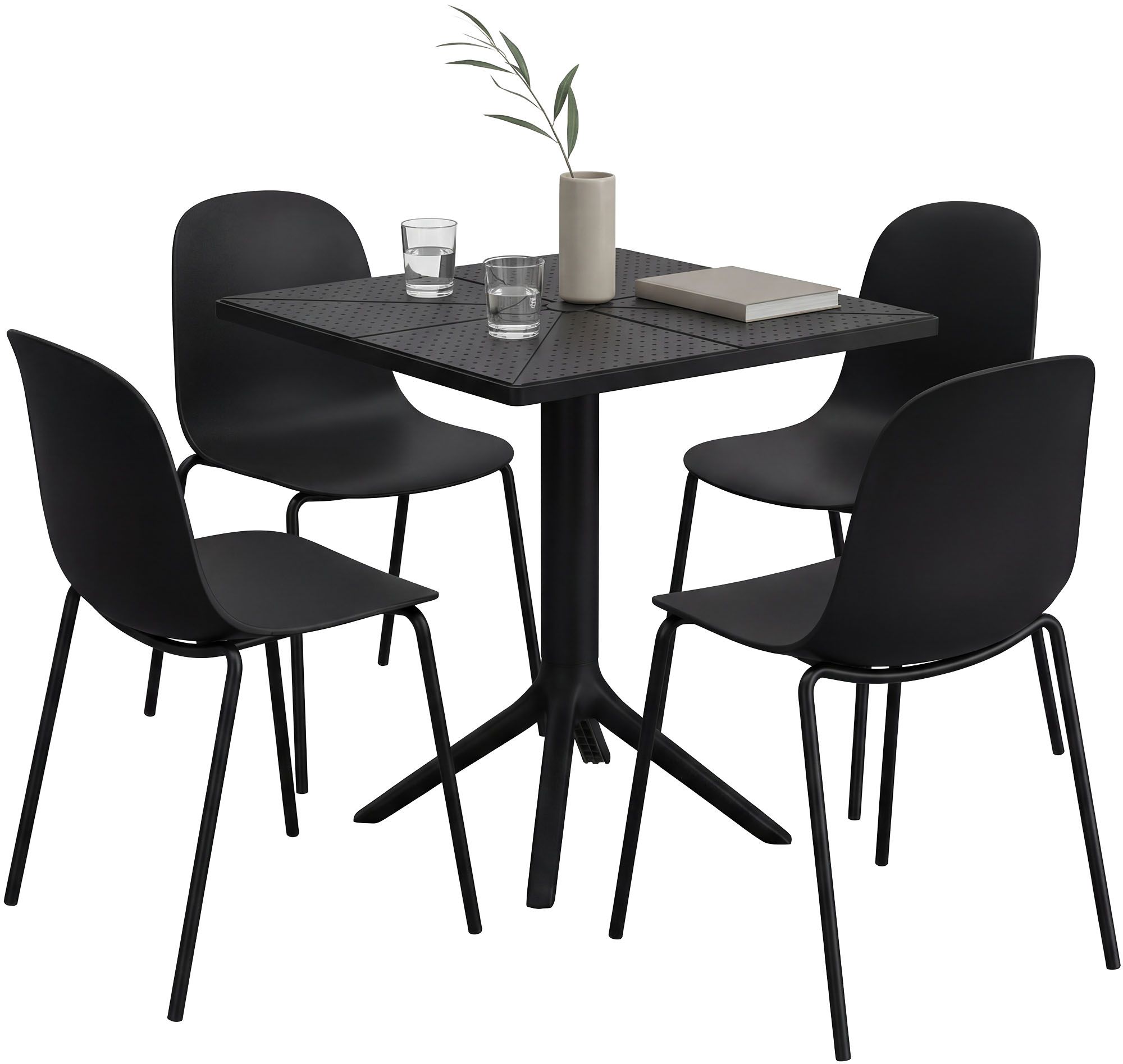 CLP Gartenm&ouml;bel-Set wetterfest Nerra, 4 Stapelst&uuml;hle und quadratischer Gartentisch, ergonomisch, 5-teilige Sitzgruppe stapelbar - Bild 1