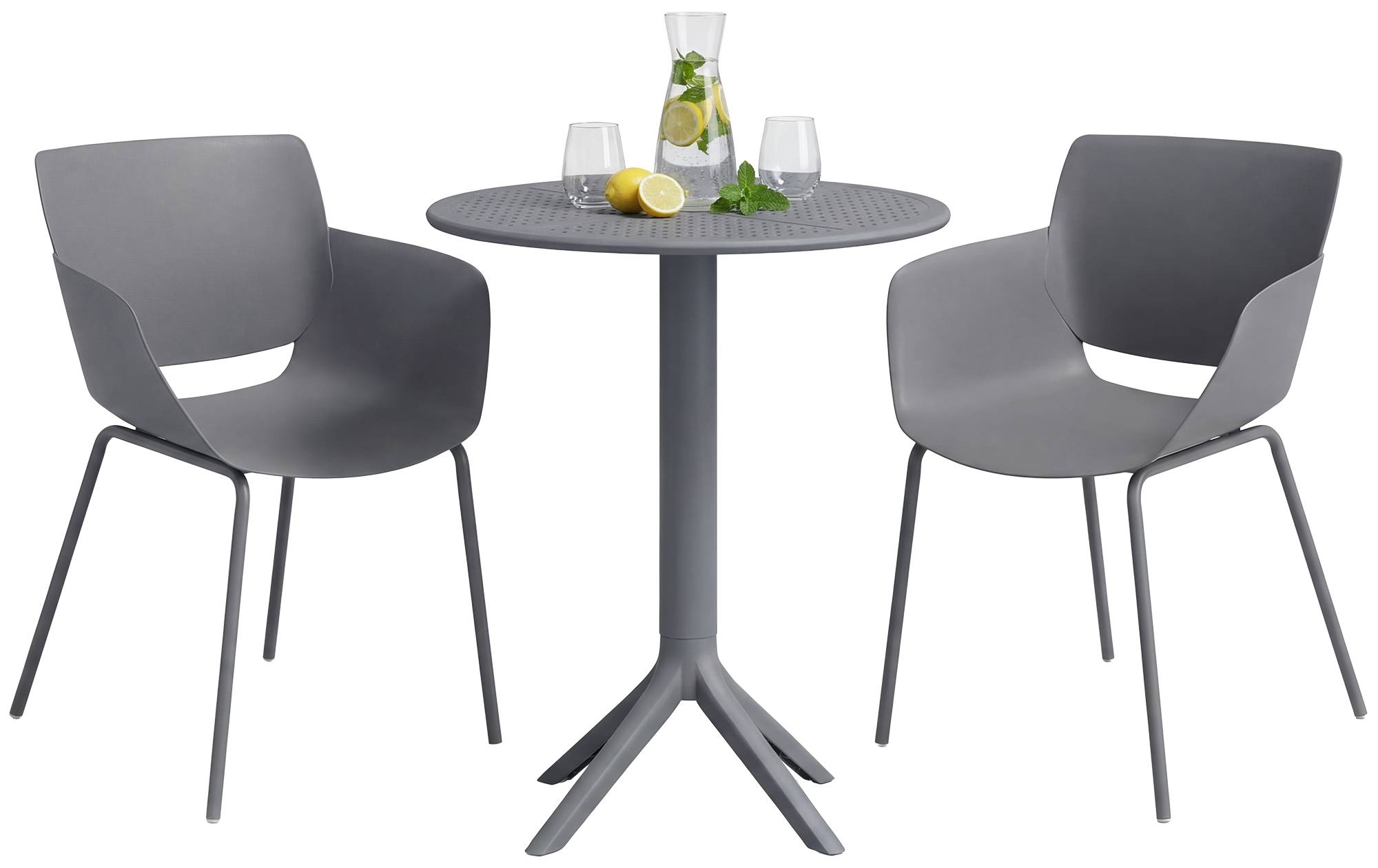 CLP Gartenm&ouml;bel-Set wetterfest Siora, 2 Bistrost&uuml;hle und Esstisch rund 60 cm, Sitzgruppe f&uuml;r Balkon, Terrasse und Garten - Bild 1