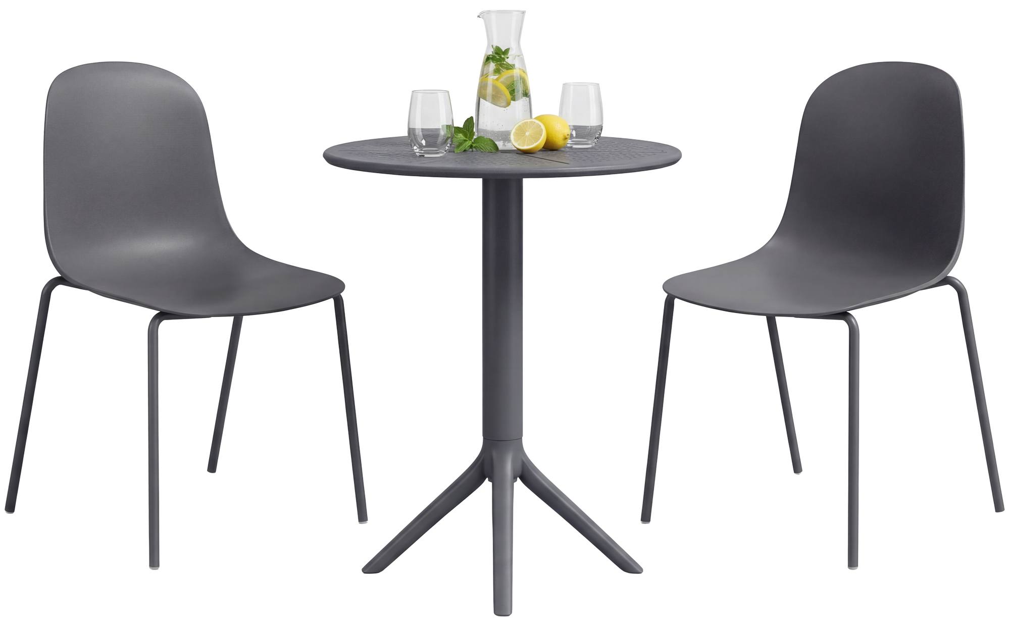 CLP Gartenm&ouml;bel-Set wetterfest Torin, mit 2 Stapelst&uuml;hlen und rundem Tisch 60 cm, Sitzgruppe ganzj&auml;hrig f&uuml;r Balkon, Terrasse und Garten - Bild 1