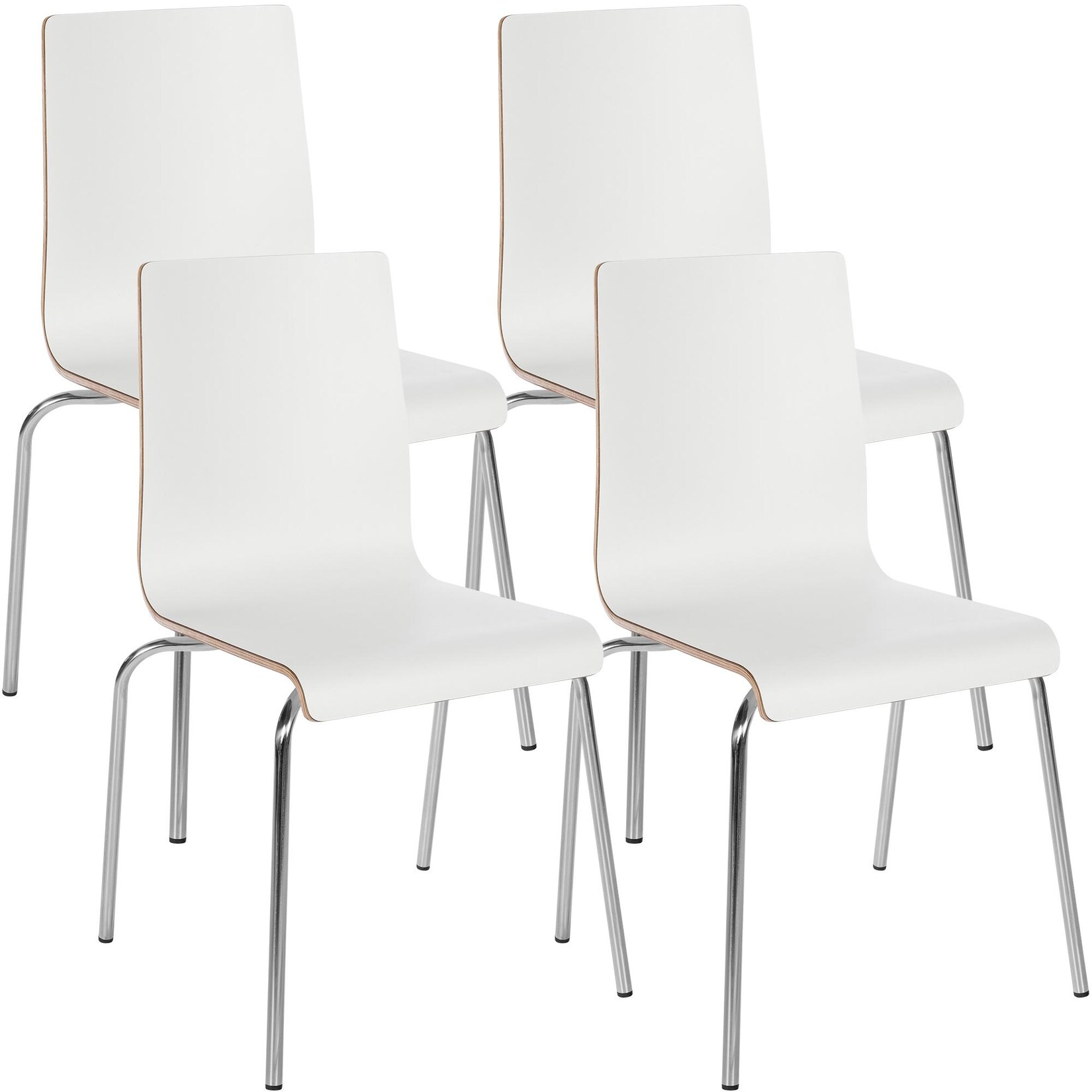CLP Stuhl 4er Set stapelbar Gahanna, Stapelstühle aus Formholz mit HPL-Laminat, Stahlgestell verchromt belastbar bis 150 kg, Esszimmer und …