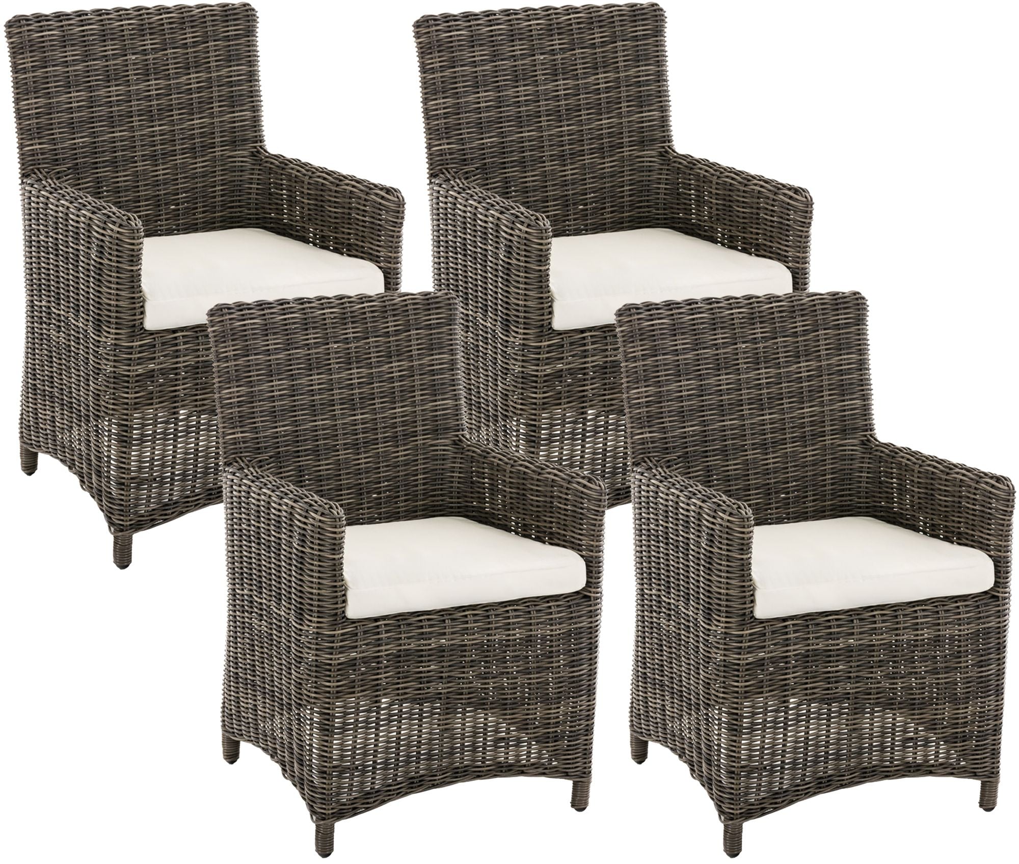 CLP Gartenstuhl 4er Set Fontana, Polyrattan Gartenst&uuml;hle, Hochlehner mit Sitzkissen, Wetterfeste Garten-Sessel mit Armlehnen, Outdoor Stuhlset - Bild 1