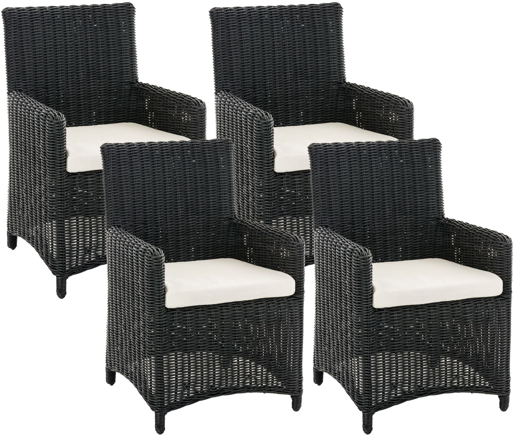 CLP Gartenstuhl 4er Set Fontana, Polyrattan Gartenst&uuml;hle, Hochlehner mit Sitzkissen, Wetterfeste Garten-Sessel mit Armlehnen, Outdoor Stuhlset - Bild 1