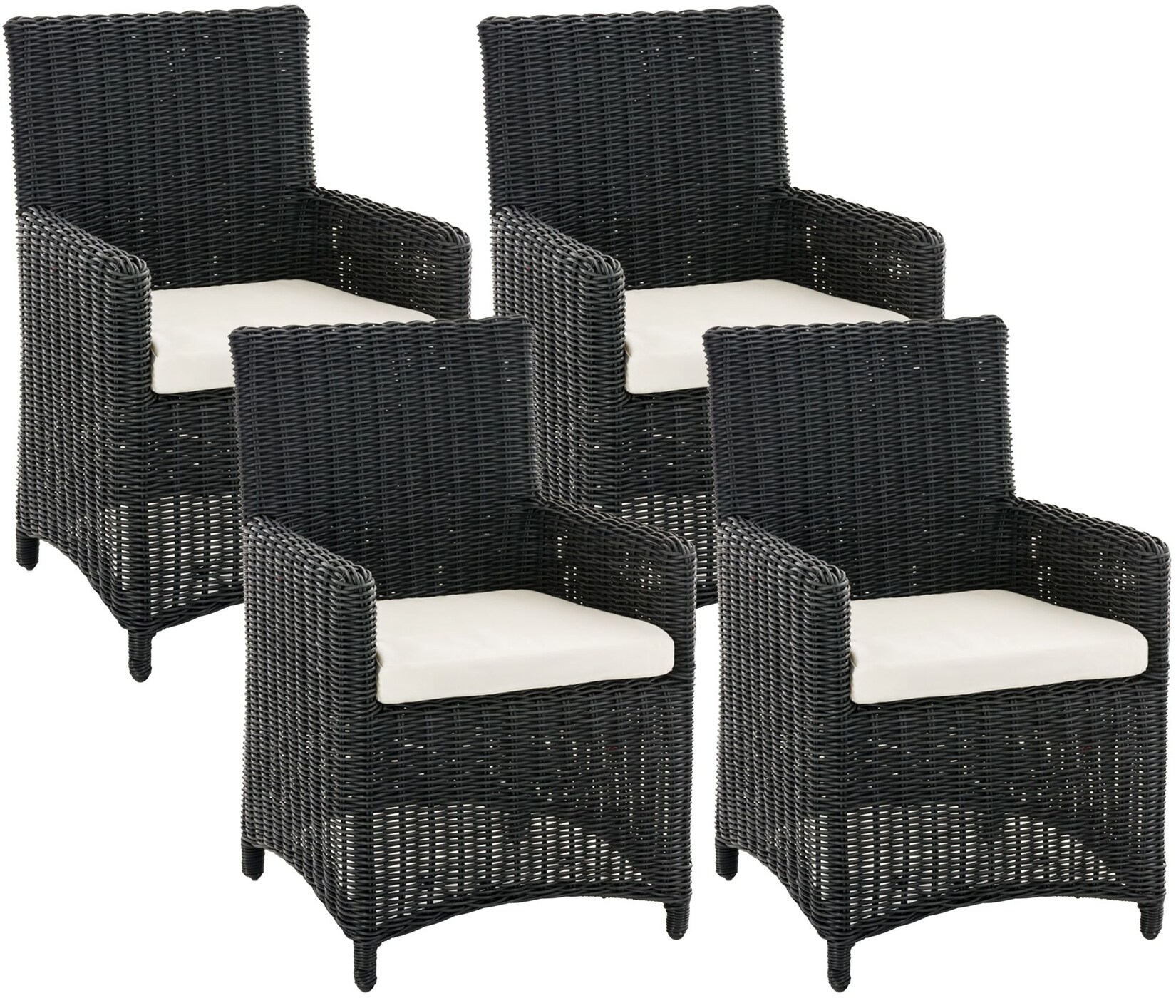 CLP Gartenstuhl 4er Set Fontana, Polyrattan Gartenstühle, Hochlehner mit Sitzkissen, Wetterfeste Garten-Sessel mit Armlehnen, Outdoor …