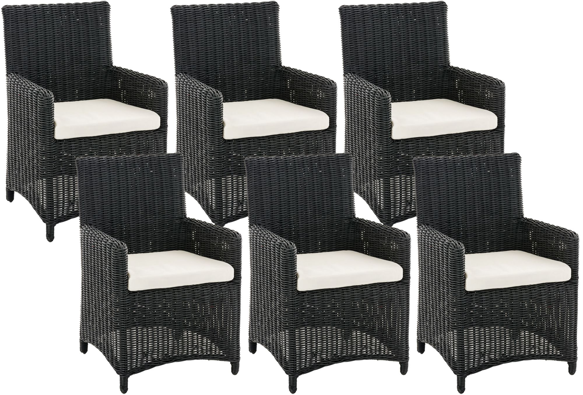 CLP Gartenstuhl 6er Set Fontana, Polyrattan Gartenst&uuml;hle, Hochlehner mit Sitzkissen, Wetterfeste Garten-Sessel mit Armlehnen, Outdoor Stuhlset - Bild 1