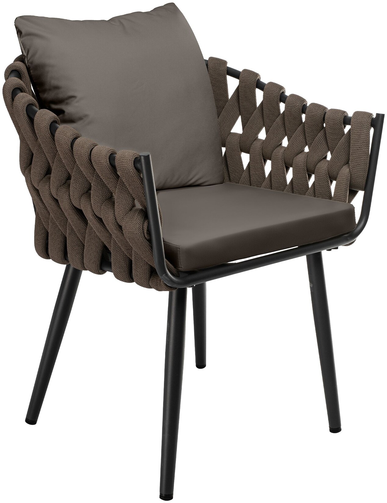 CLP Gartensessel Naxos aus Seilgeflecht Taupe mit Armlehnen, Gartenstuhl für Balkon, Terrasse und Garten, bis 150 kg belastbar