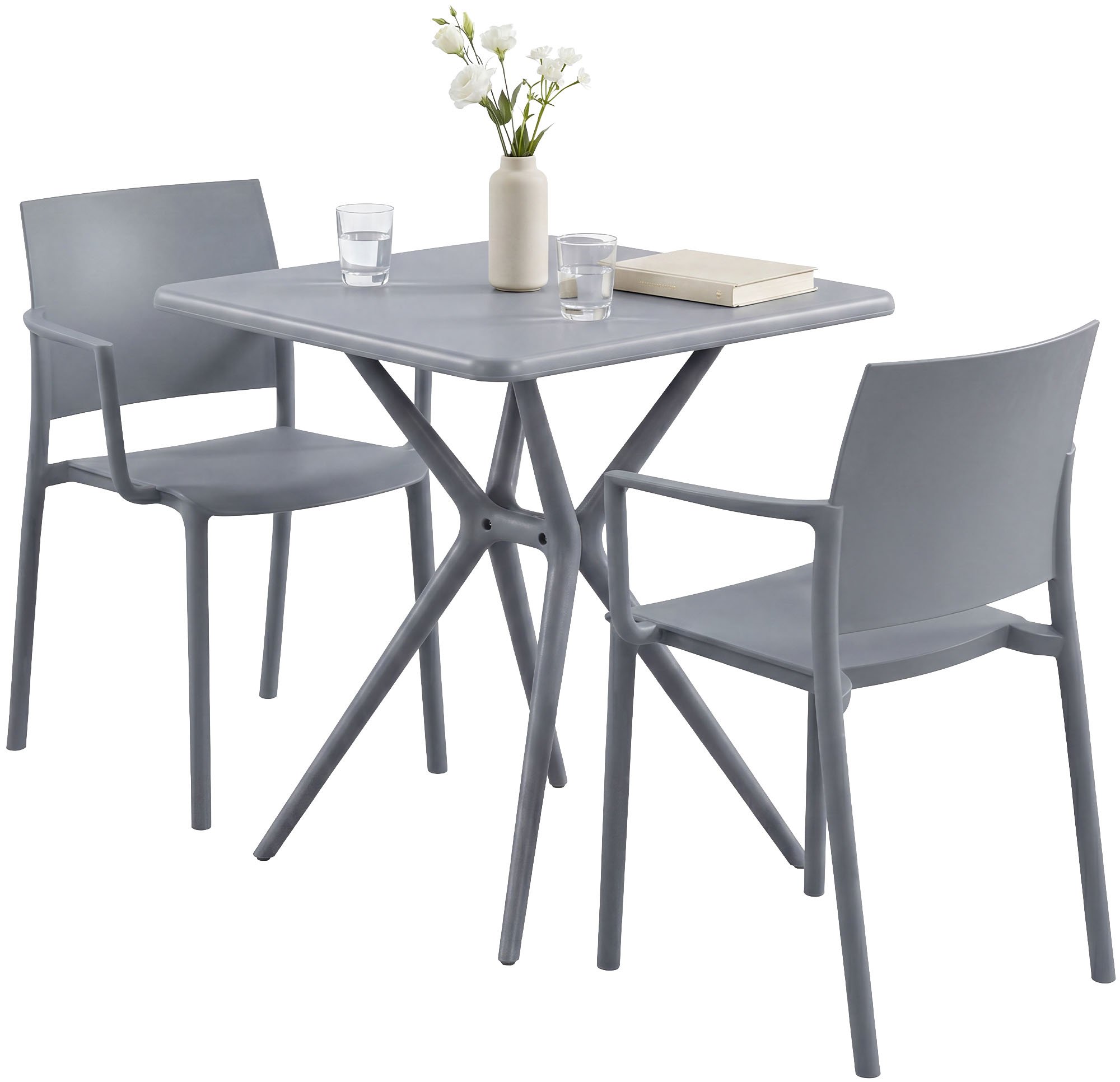 CLP Gartenm&ouml;bel-Set wetterfest Pula, 2 Stapelst&uuml;hle und quadratischer Bistrotisch, Sitzgruppe aus Kunststoff f&uuml;r Balkon, Terrasse und Garten - Bild 1