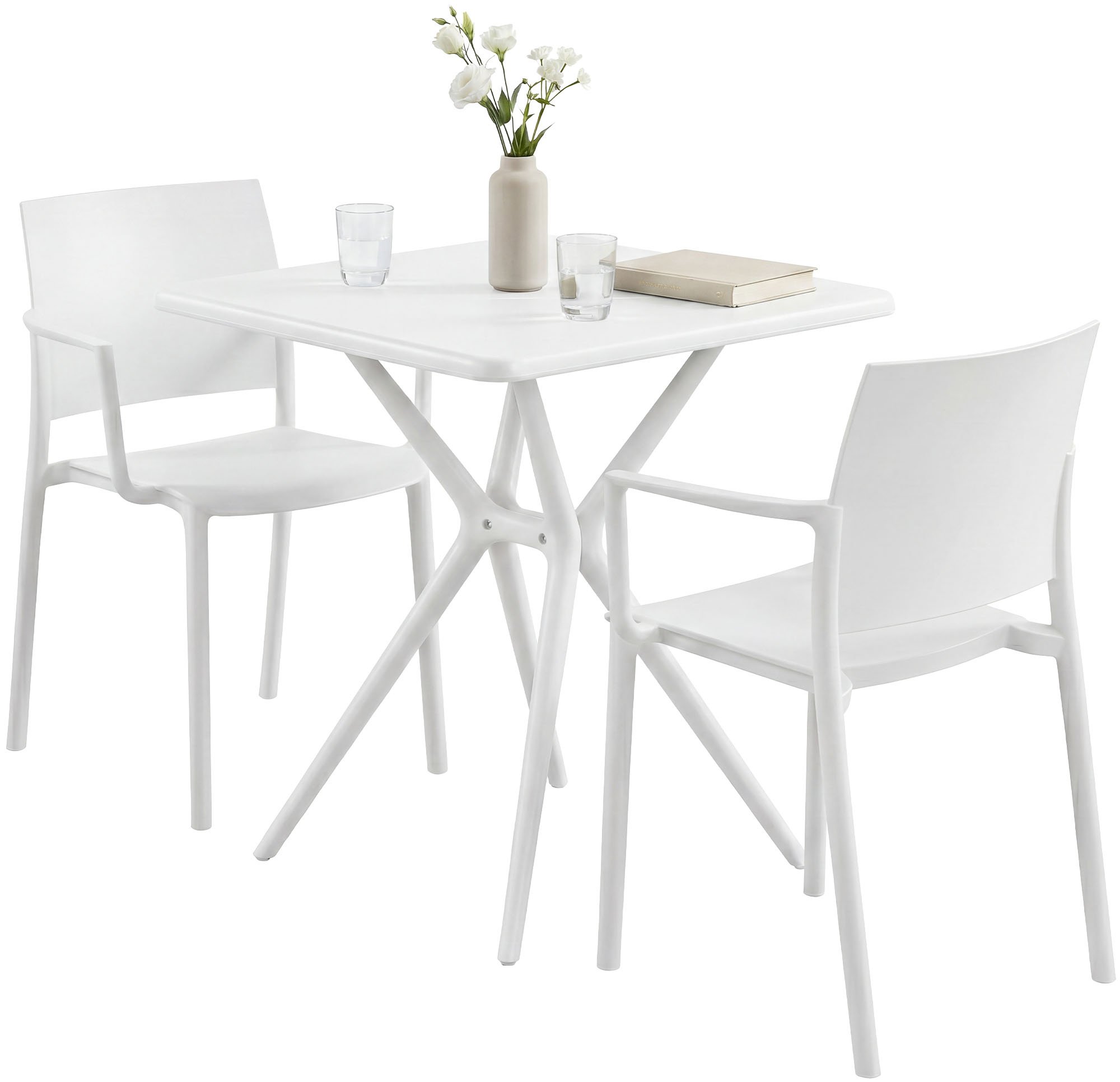 CLP Gartenm&ouml;bel-Set wetterfest Pula, 2 Stapelst&uuml;hle und quadratischer Bistrotisch, Sitzgruppe aus Kunststoff f&uuml;r Balkon, Terrasse und Garten - Bild 1