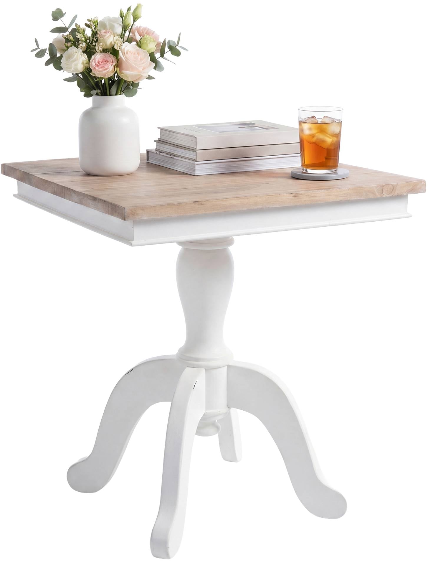CLP Beistelltisch Holz quadratisch Lorne, Couchtisch mit Mindiholz-Platte und geschwungenen Shabby Chic Beinen, Sofatisch im Landhausstil - Bild 1