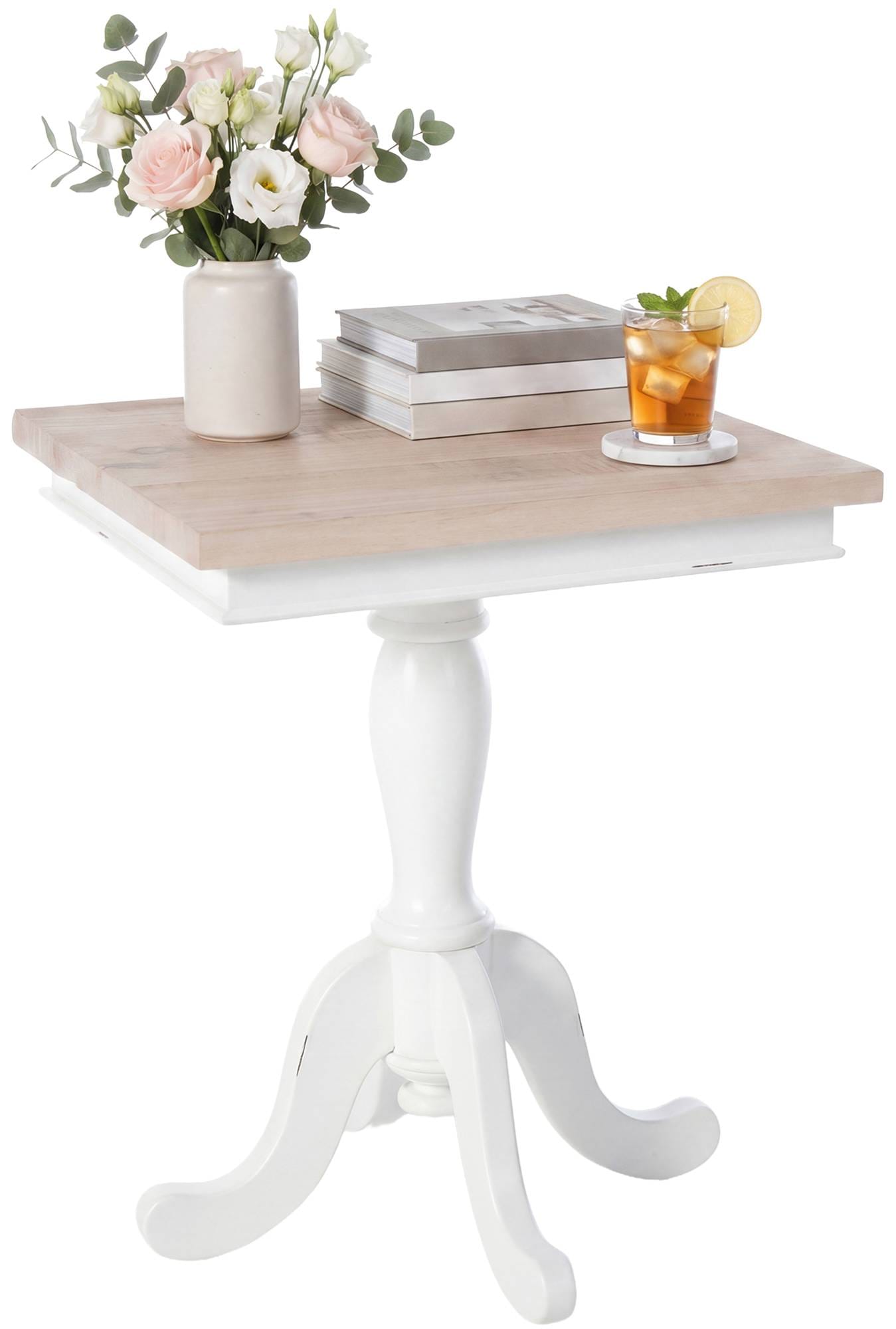 CLP Beistelltisch Holz quadratisch Lorne, Couchtisch mit Mindiholz-Platte und geschwungenen Shabby Chic Beinen, Sofatisch im Landhausstil - Bild 1