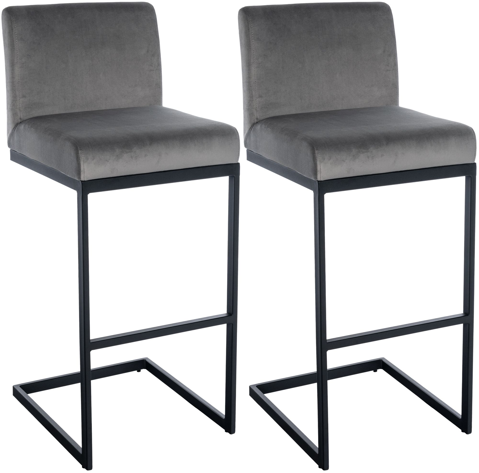 CLP Barhocker 2er Set mit R&uuml;ckenlehne Hopewell, gepolsterte Sitzfl&auml;che aus Samt und Metallgestell mit Fu&szlig;ablage, f&uuml;r K&uuml;che, Esszimmer und Bar - Bild 1