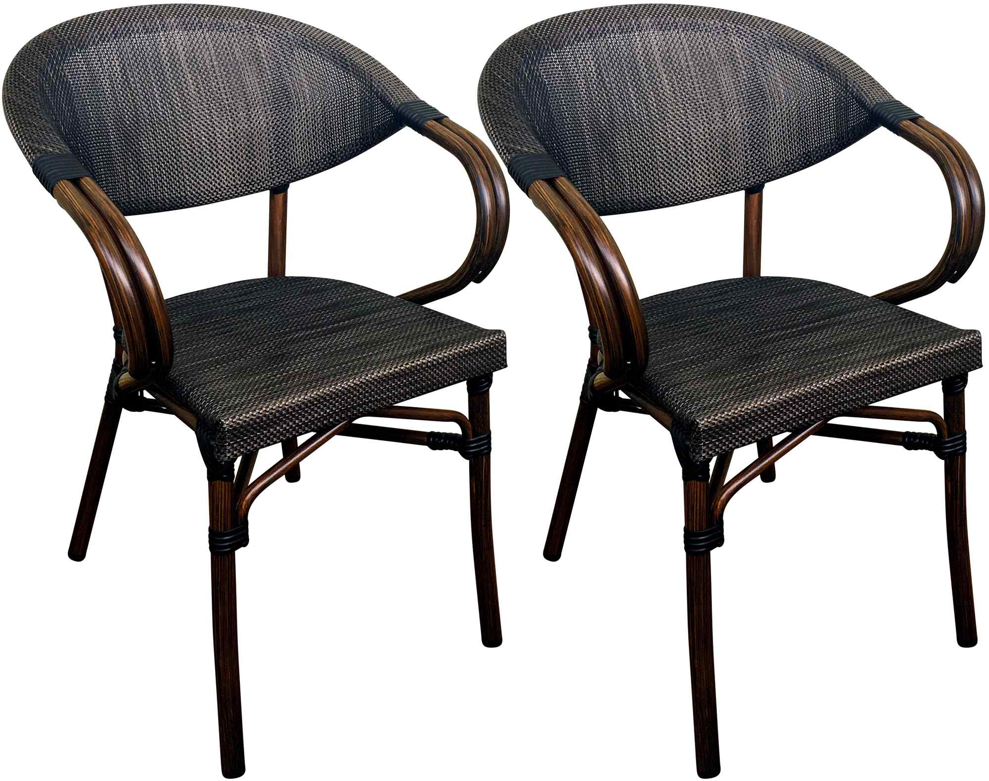 CLP Bistrostuhl 2er Set Sorva mit Armlehnen, aus Aluminium bis 200 kg, Stapelstuhl mit Holzoptik, ideal f&uuml;r Garten, Balkon und Terrasse - Bild 1