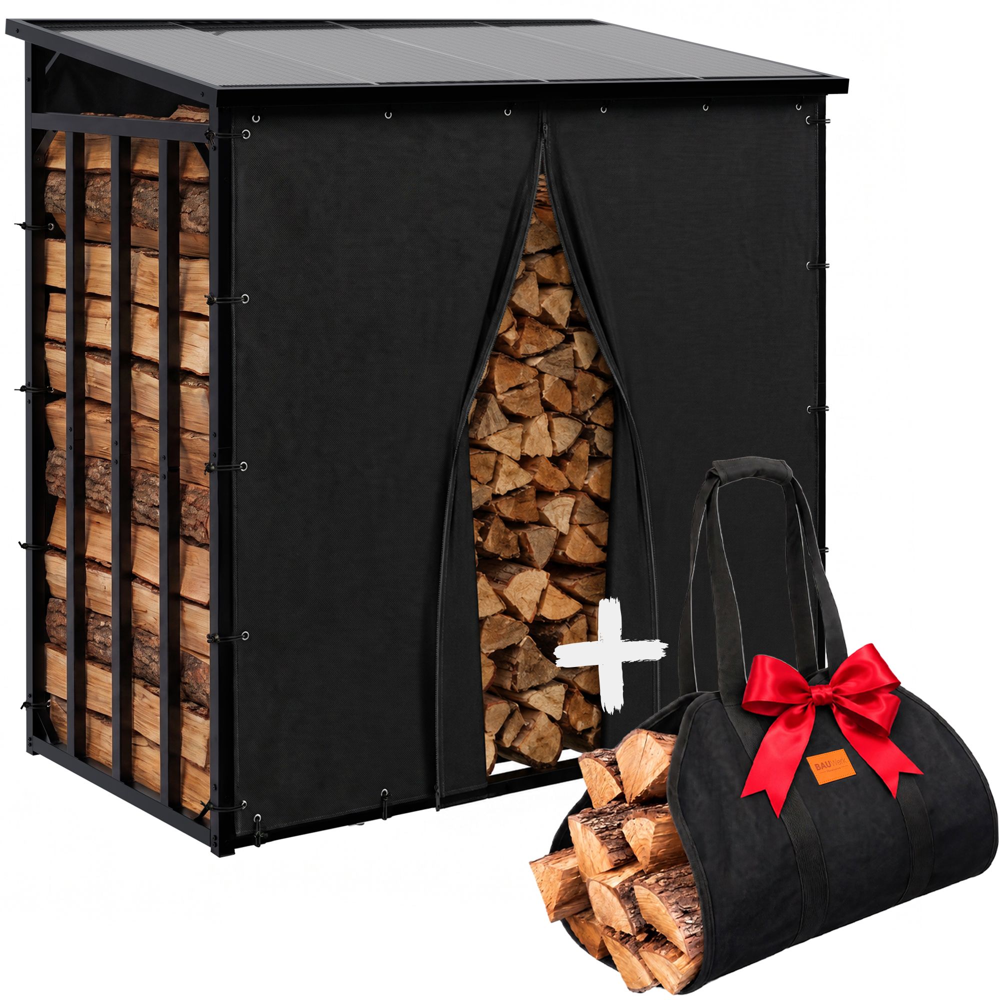 CLP Kaminholzst&auml;nder au&szlig;en 189x100x187 cm Desmond, Brennholzlager aus Stahl, Planen aus 600D-Polyester, Holztragetasche als Geschenk - Bild 1