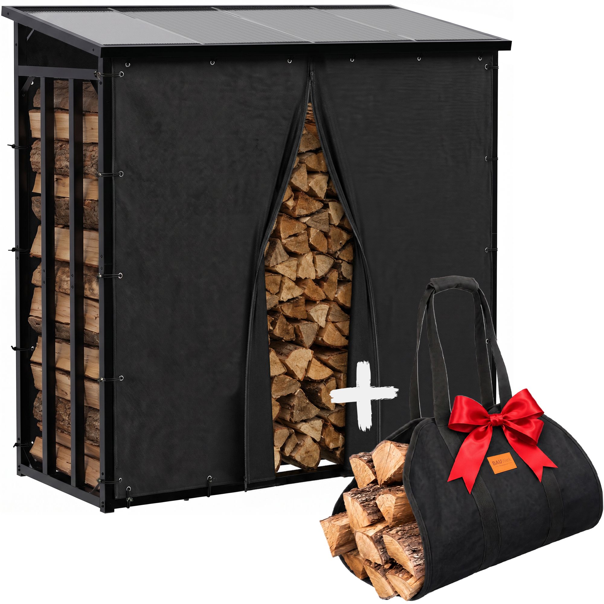 CLP Kaminholzst&auml;nder au&szlig;en 189x71x187 cm Redford, Brennholzlager aus Stahl, Planen aus 600D-Polyester, Holztragetasche als Geschenk - Bild 1