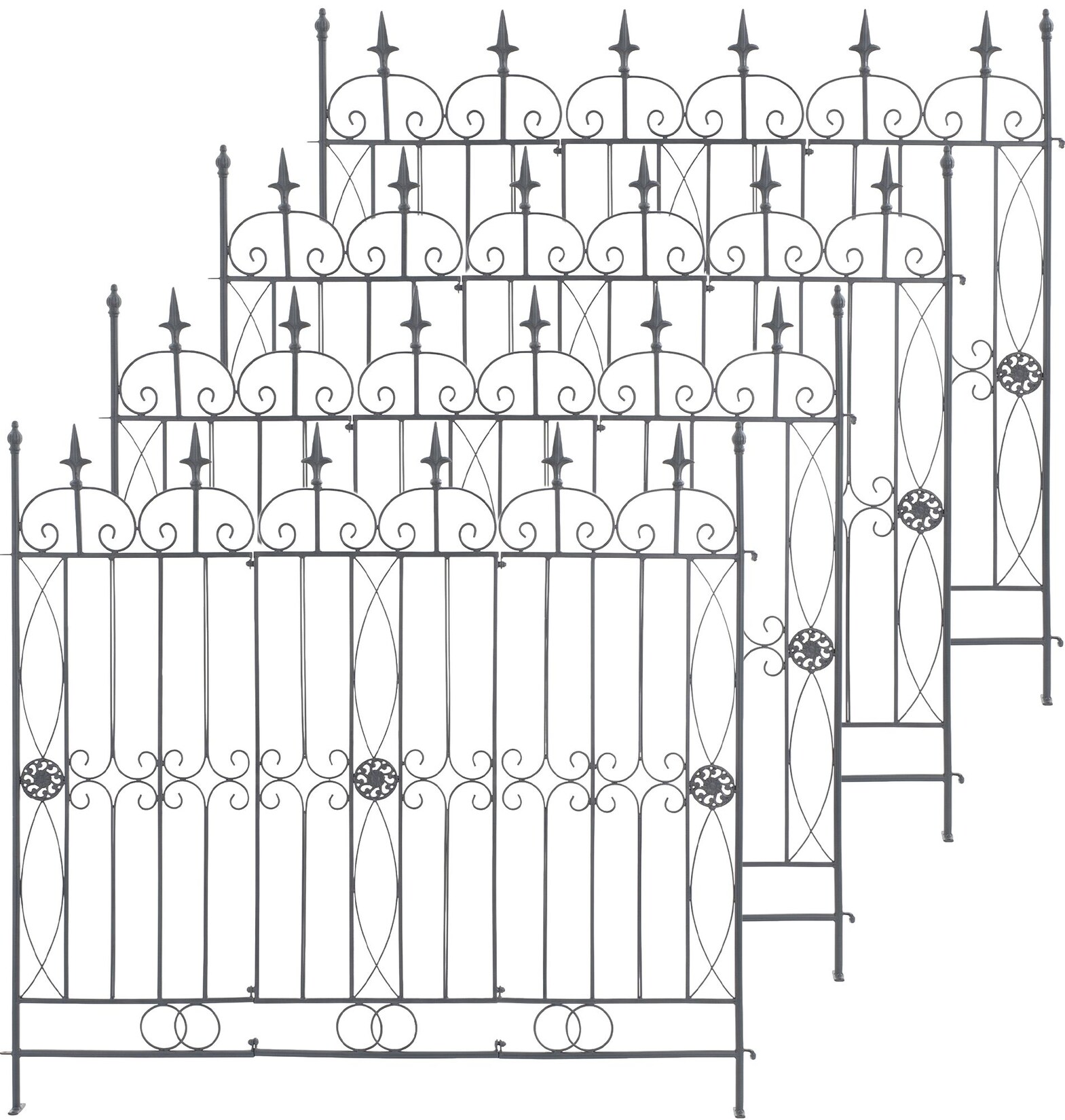 4er Set Eisen-Gartenzäune Mangold Eisen, modularer Steckzaun ohne Betonieren, Rankzaun im Landhausstil für Garten und Terrasse