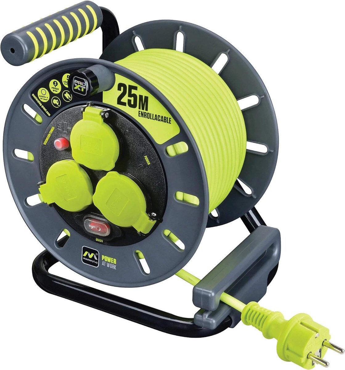 MASTERPLUG Pro-XT Kabeltrommel 25m Outdoor 3 Steckdosen mit wasserdichter Abdeckung | 05015056606781