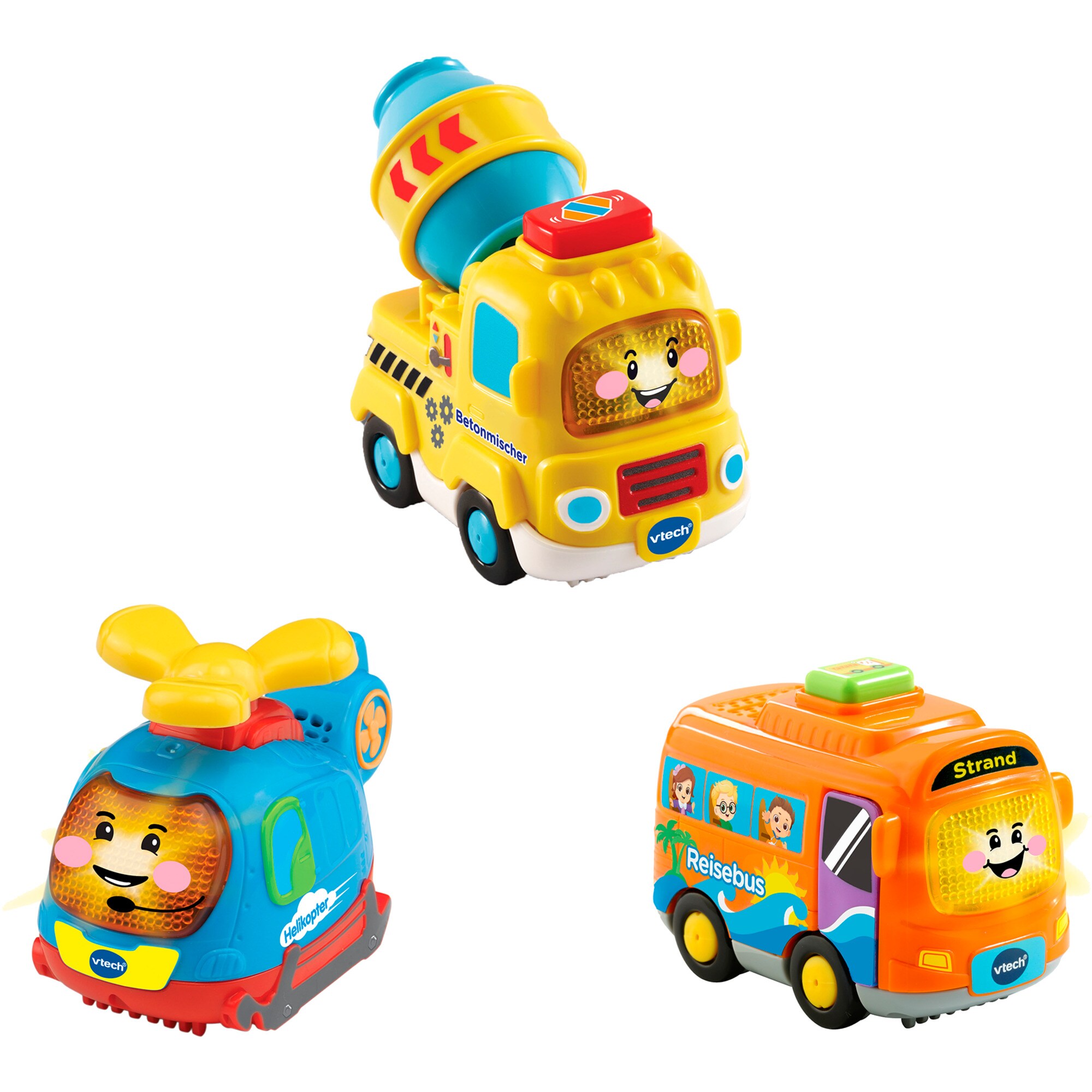 Vtech Spielfahrzeug Tut Tut Baby Flitzer - 3er-Set Reisebus, Helikopter, Betonmischer - Bild 1