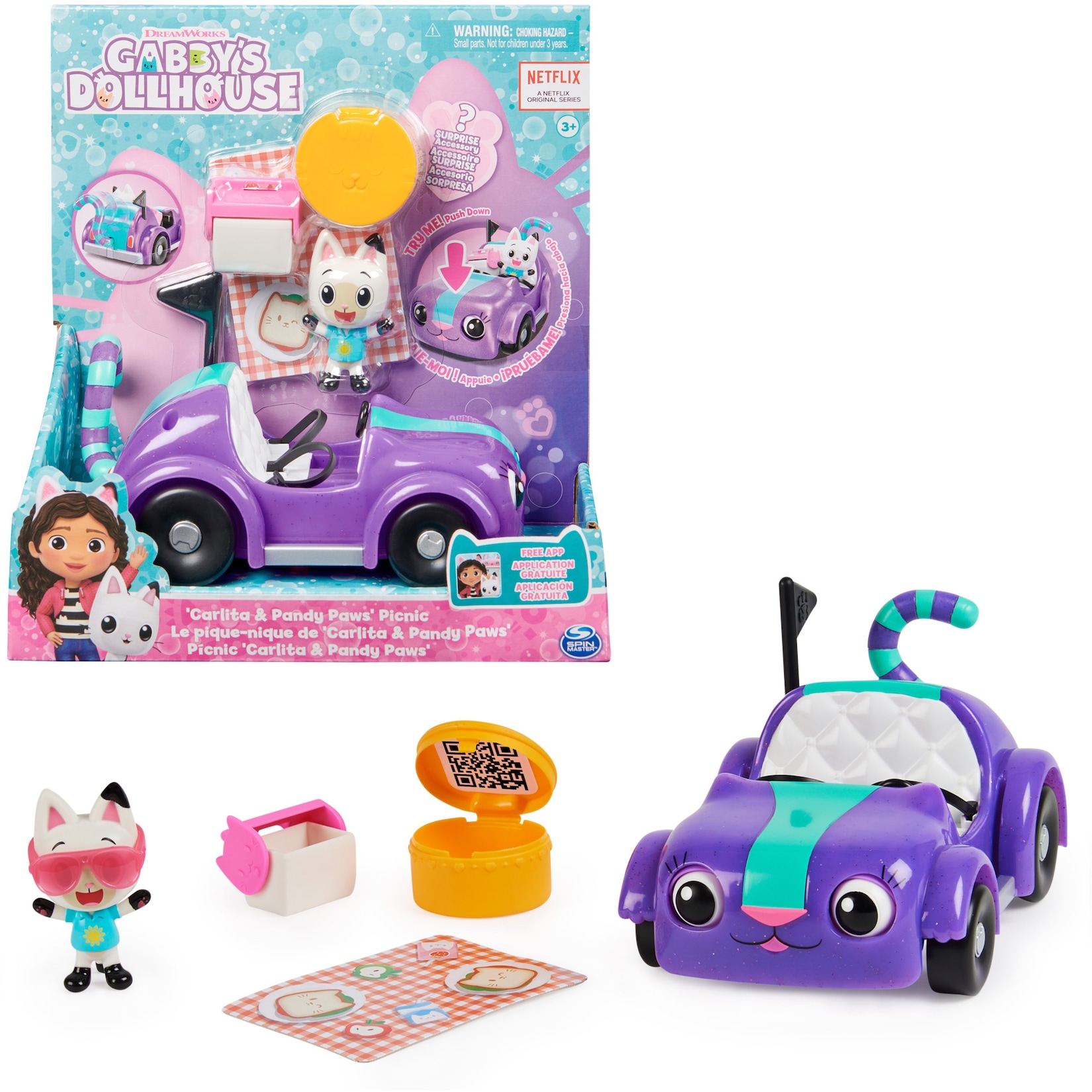 Spin Master Spielfahrzeug Gabby's Dollhouse - Carlita-Spielzeugauto mit Pandy Paws Figur