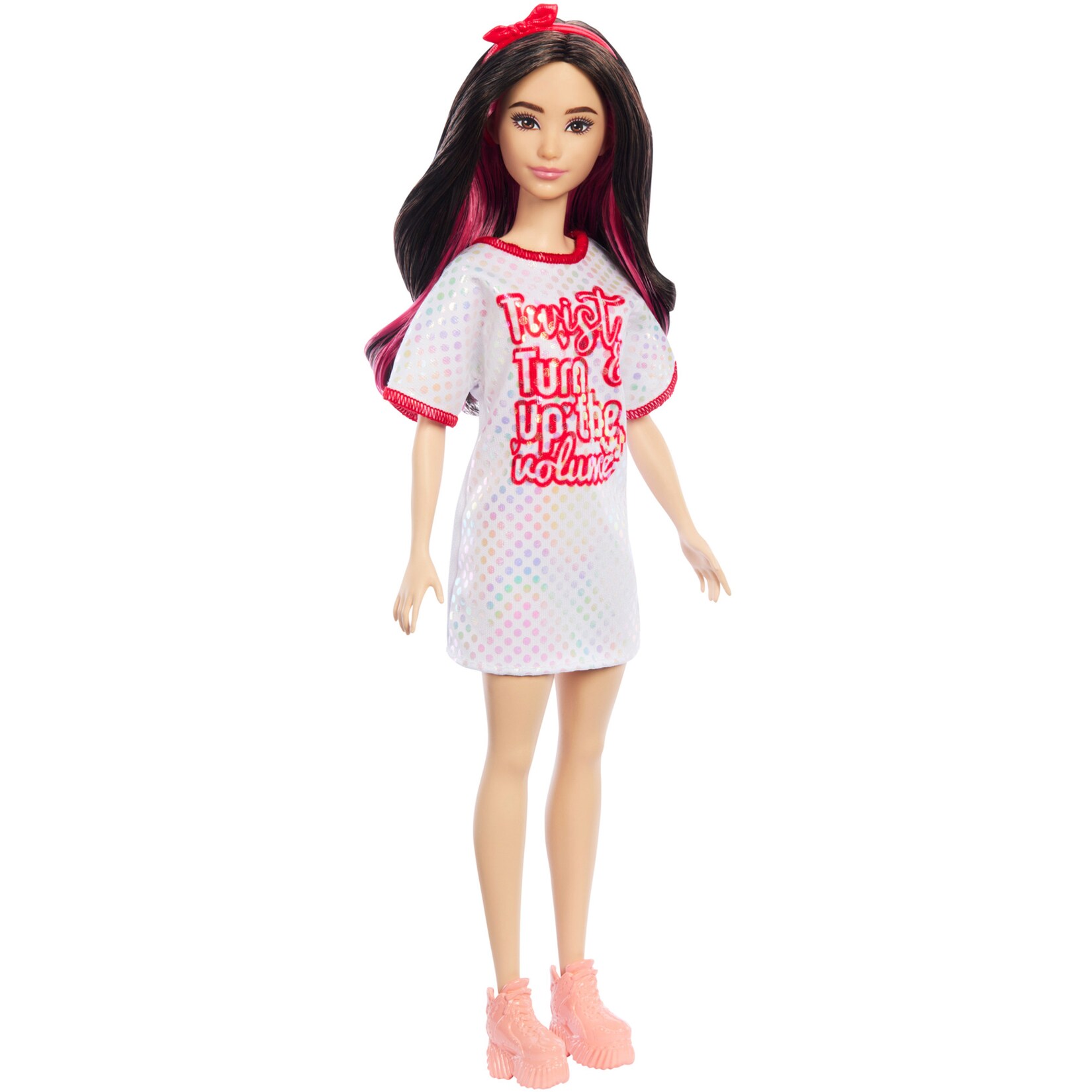 Mattel Puppe Barbie Fashionistas-Puppe mit weißem T-Shirt-Kleid